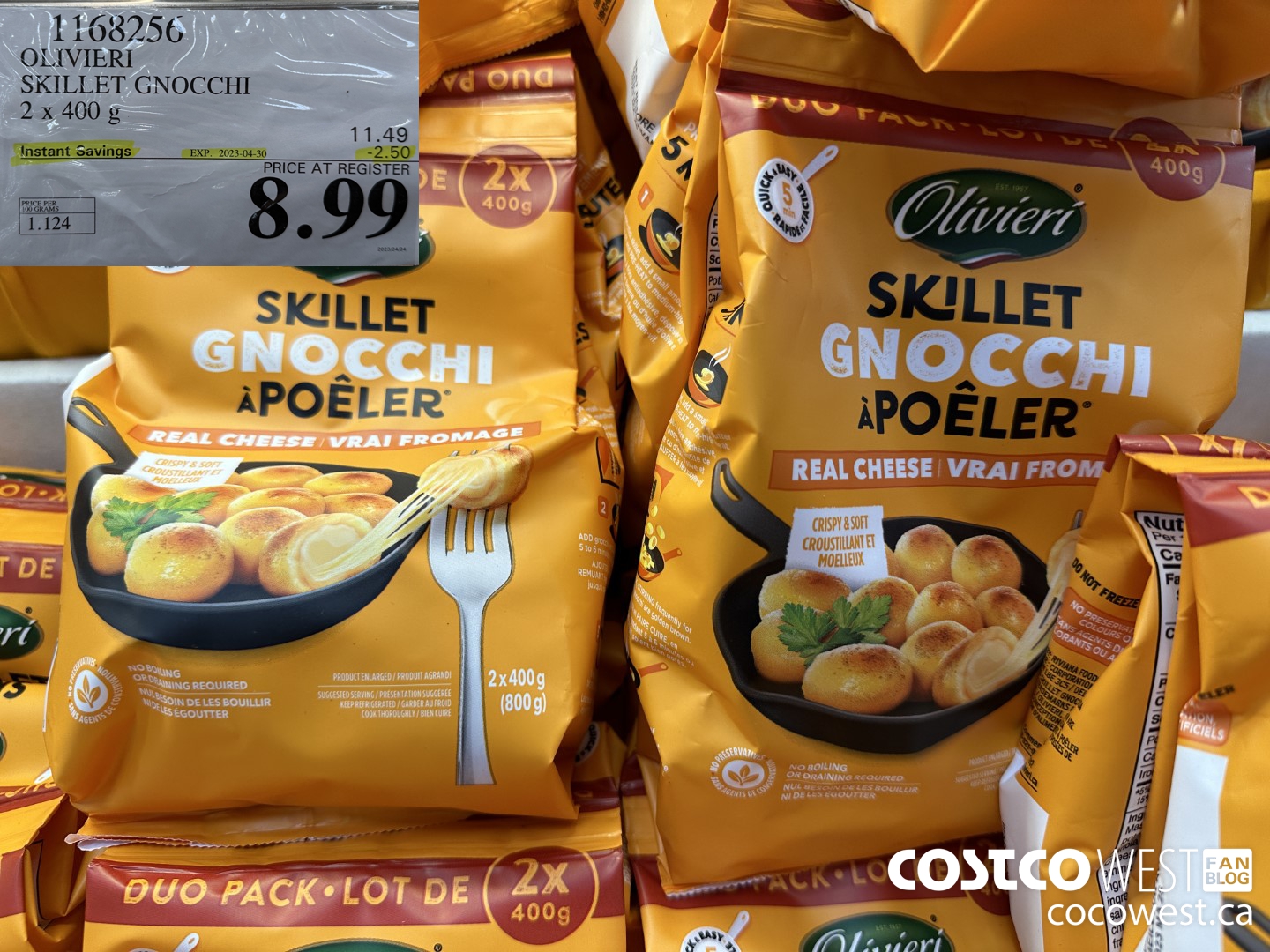 1168256 OLIVIERI SKILLET GNOCCHI 2 x 400 g ($2.50 INSTANT SAVINGS EXPIRES ON 2023-04-30) $8.99