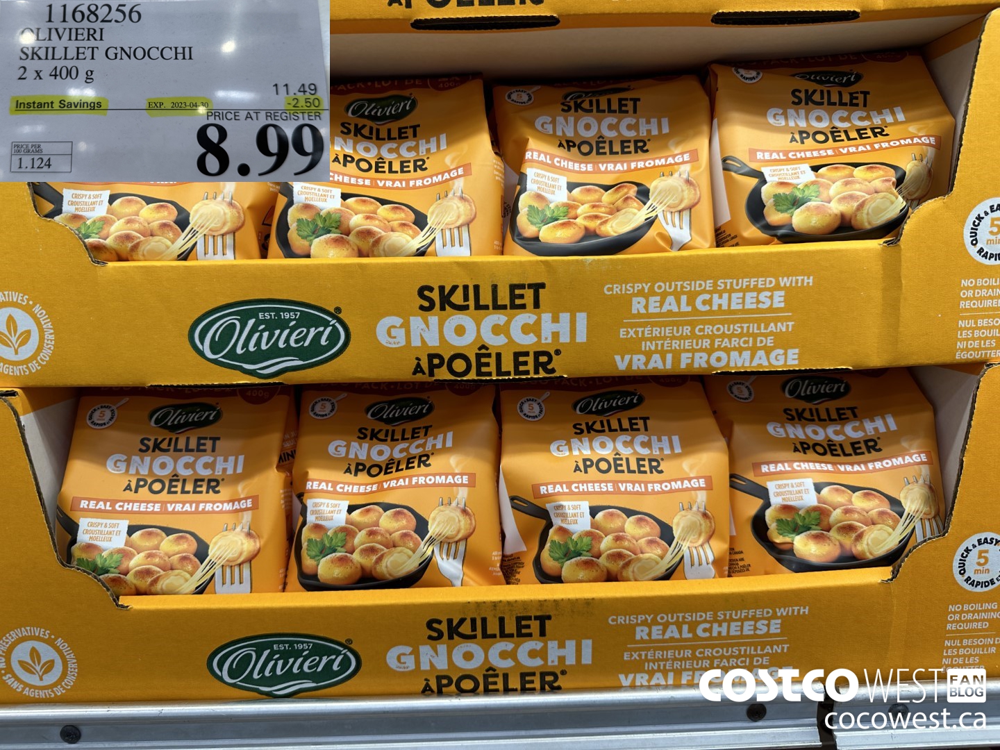 1168256 OLIVIERI SKILLET GNOCCHI 2 x 400 g ($2.50 INSTANT SAVINGS EXPIRES ON 2023-04-30) $8.99