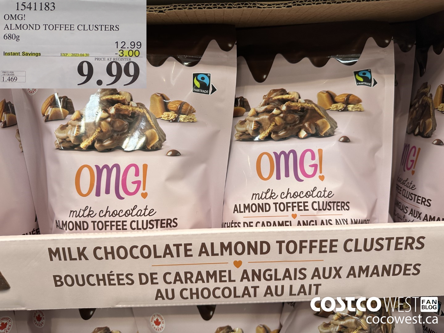 1541183 OMG! ALMOND TOFFEE CLUSTERS 680g  ($3.00 INSTANT SAVINGS EXPIRES ON 2023-04-30) $9.99