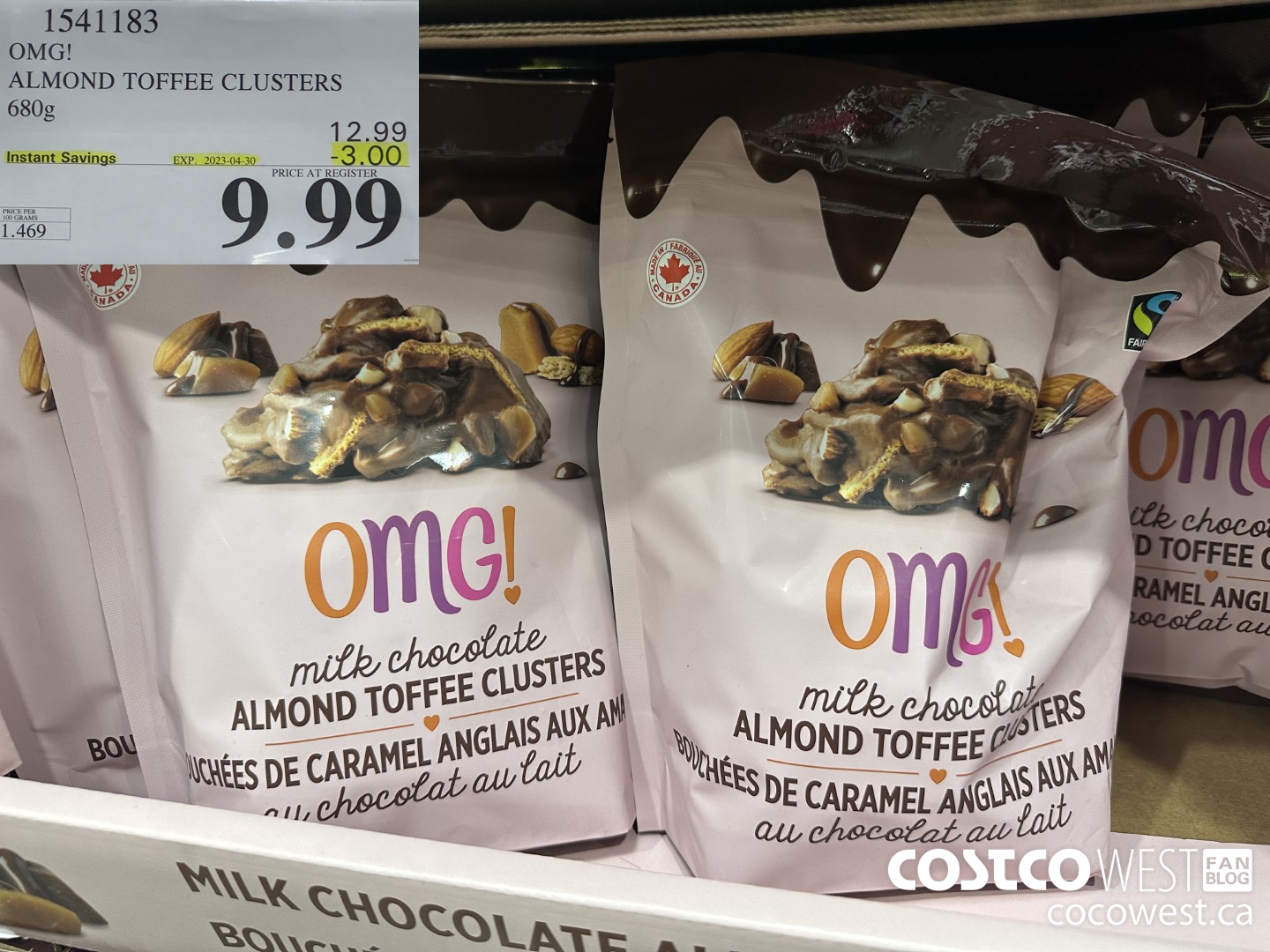 1541183 OMG! ALMOND TOFFEE CLUSTERS 680g  ($3.00 INSTANT SAVINGS EXPIRES ON 2023-04-30) $9.99