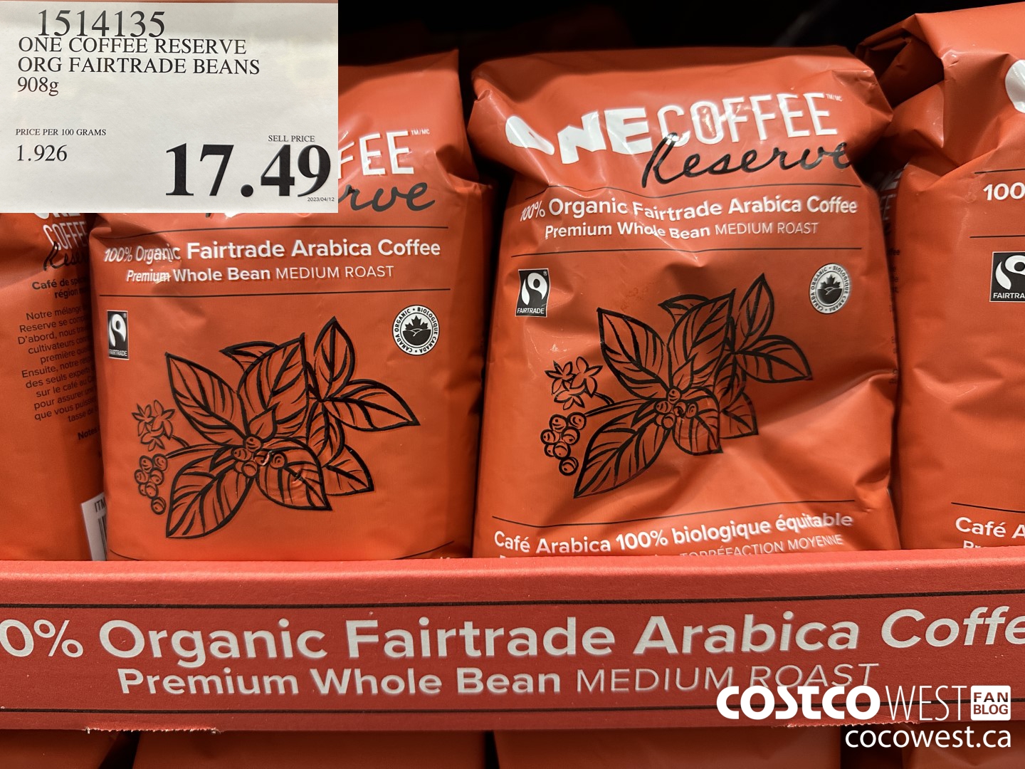 1514135 ONE COFFEE RESERVE ORG FAIRTRADE BEANS 908G $17.49