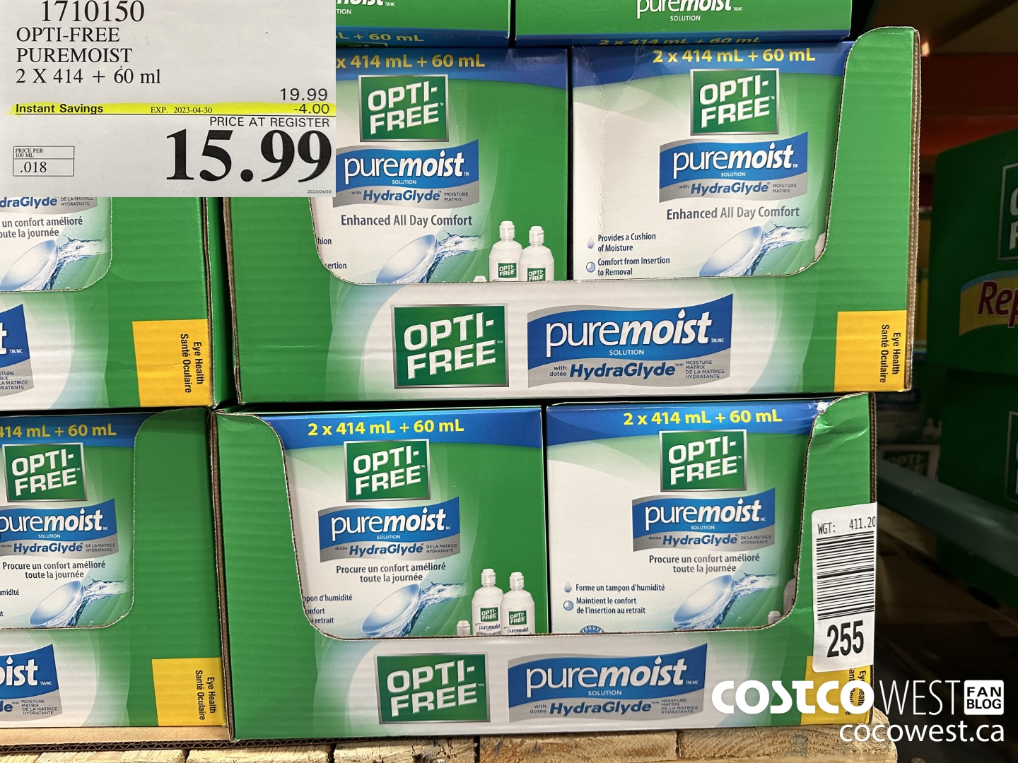 1710150 OPTI-FREE PUREMOIST 2 X 414 + 60 ML ($4.00 INSTANT SAVINGS EXPIRES ON 2023-04-30) $15.99