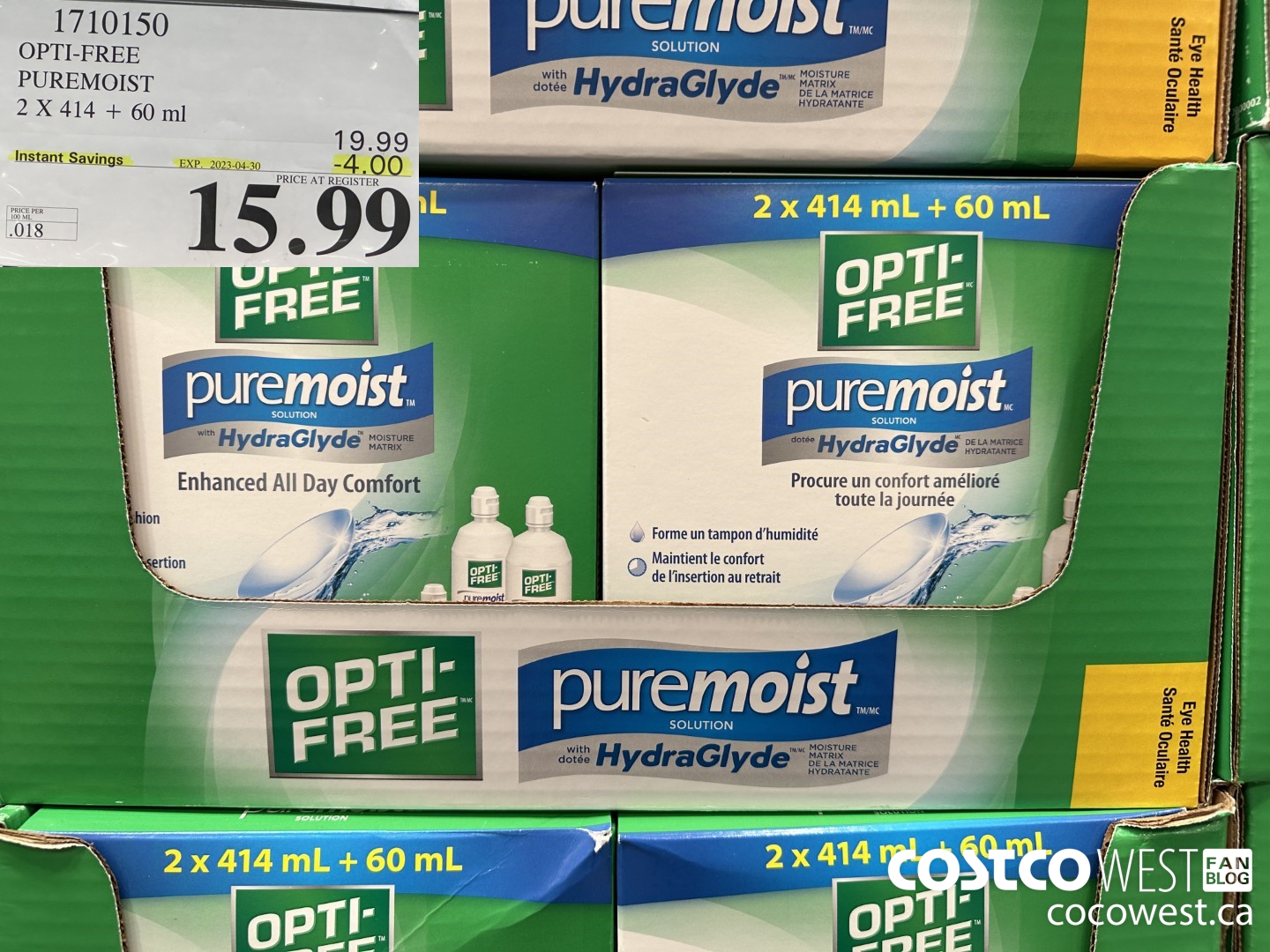 1710150 OPTI-FREE PUREMOIST 2 X 414 + 60 ML ($4.00 INSTANT SAVINGS EXPIRES ON 2023-04-30) $15.99