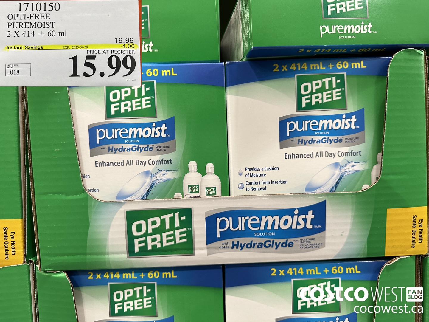 1710150 OPTI-FREE PUREMOIST 2 X 414 + 60 ML ($4.00 INSTANT SAVINGS EXPIRES ON 2023-04-30) $15.99