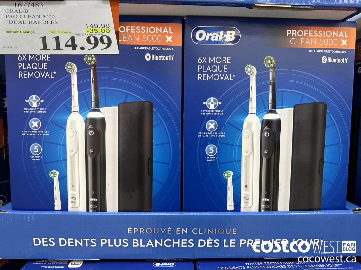 1677483 ORAL-B PRO CLEAM 5000 DUAL HANDLES ($35.00 INSTANT SAVINGS EXPIRES ON 2023-04-30) $114.99