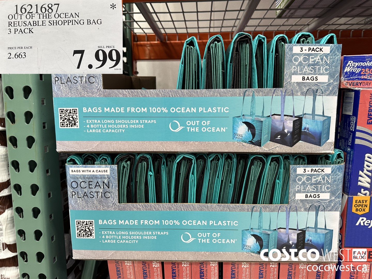 1621687 OUT OF THE OCEAN REUSABLE SHOPPING BAG 3 PACK $7.99