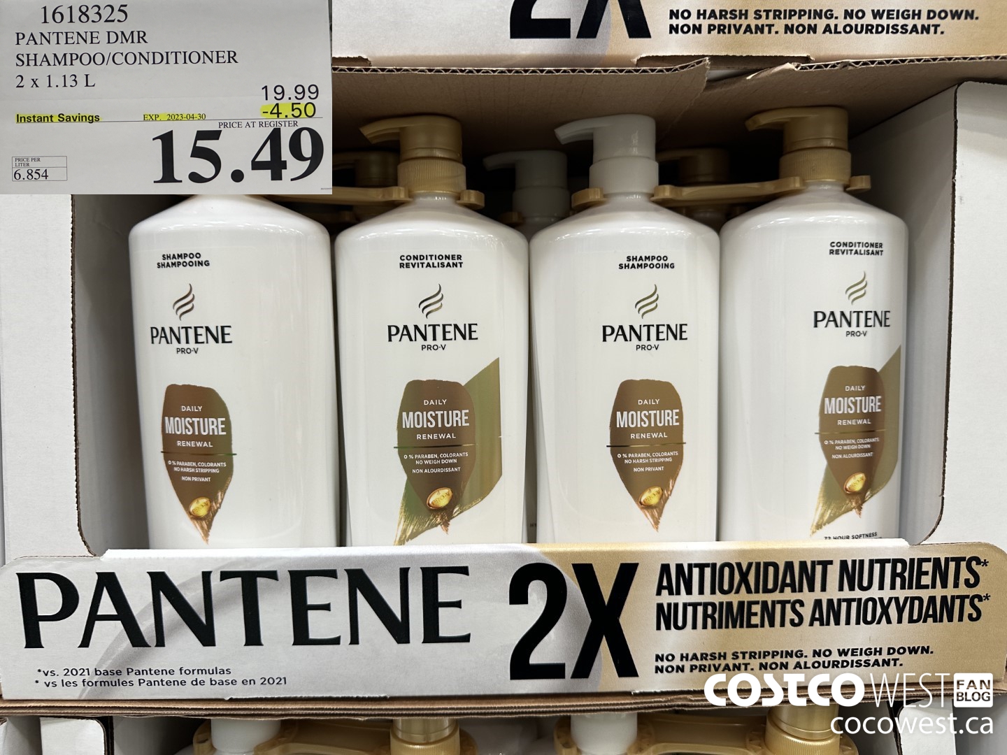 1618325 PANTENE DMR SHAMPOO/CONDIRIONER 2 x 1.13 L ($4.50 INSTANT SAVINGS EXPIRES ON 2023-04-30) $15.49