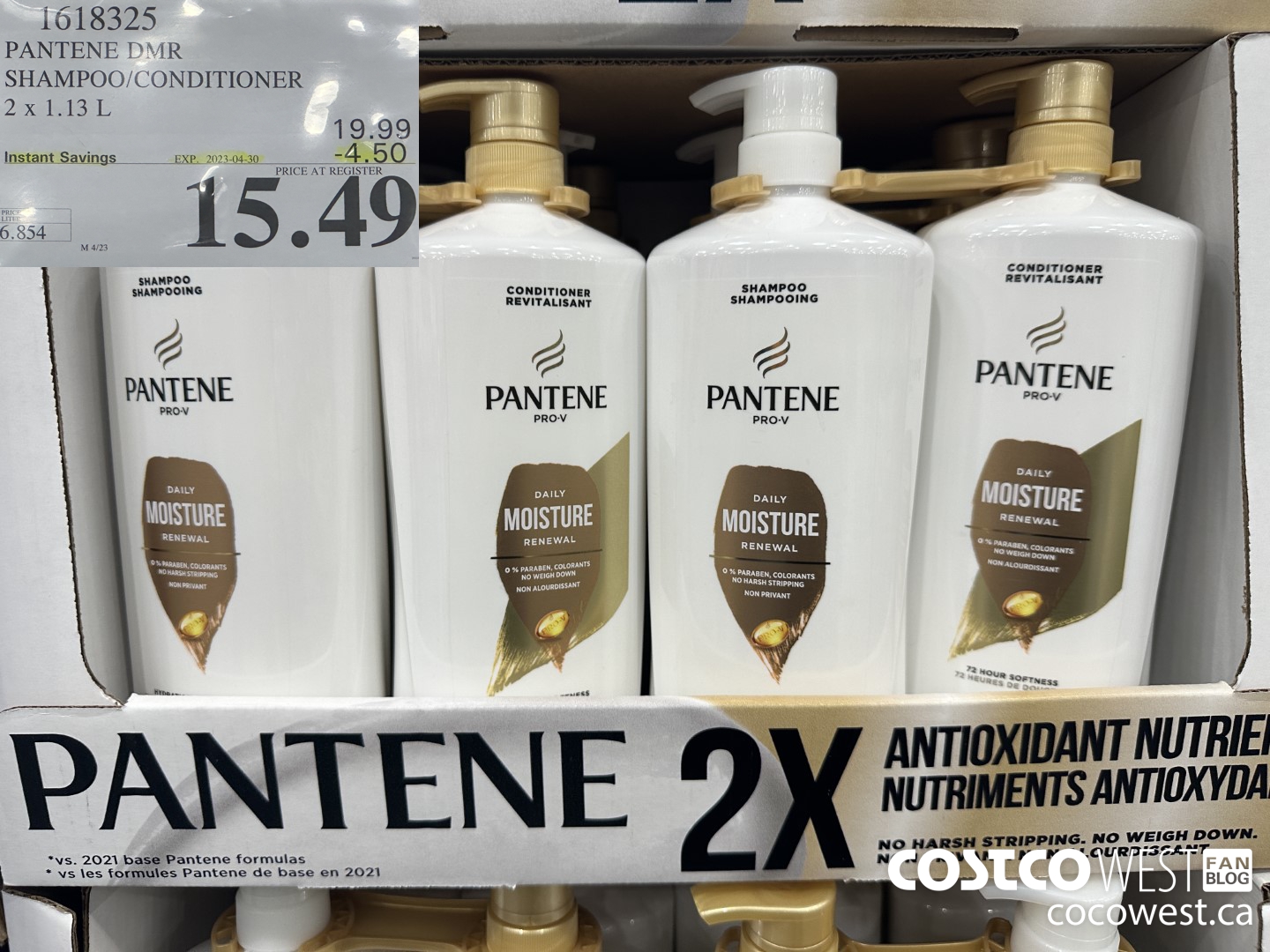 1618325 PANTENE DMR SHAMPOO/CONDIRIONER 2 x 1.13 L ($4.50 INSTANT SAVINGS EXPIRES ON 2023-04-30) $15.49