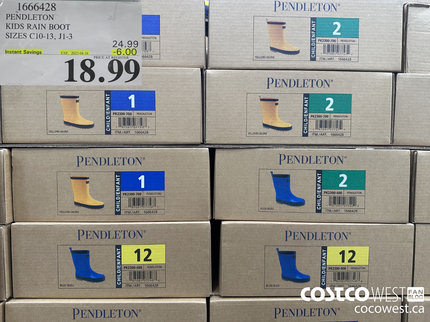 1666428 PENDLETON KIDS RAIN BOOTS SIZES C10-13, J1-3 ($6.00 INSTANT SAVINGS EXPIRES ON 2023-04-16) $24.99