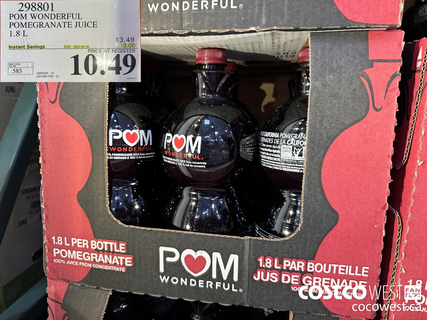 298801 POM WONDERFUL POMEGRANATE JUICE 1.8 L 10.194 (EXPIRES ON 2023-04-16) $3.00