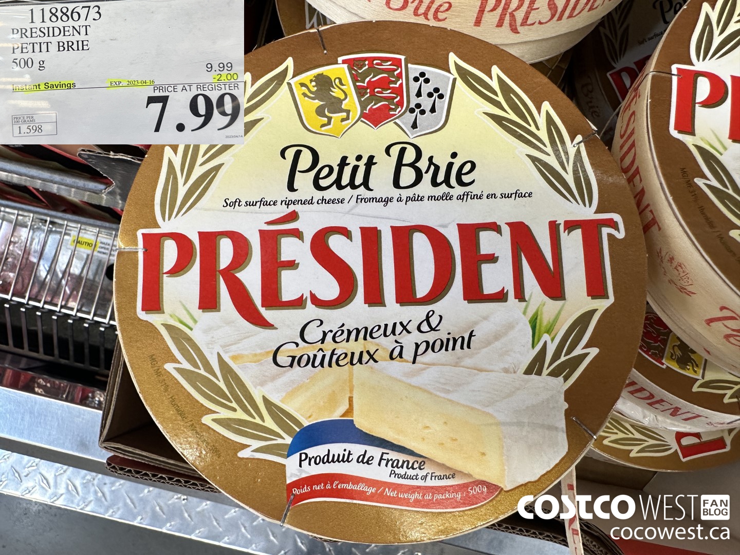 1188673 PRESIDENT PETIT BRIE 500 g ($2.00 INSTANT SAVINGS EXPIRES ON 2023-04-16) $7.99