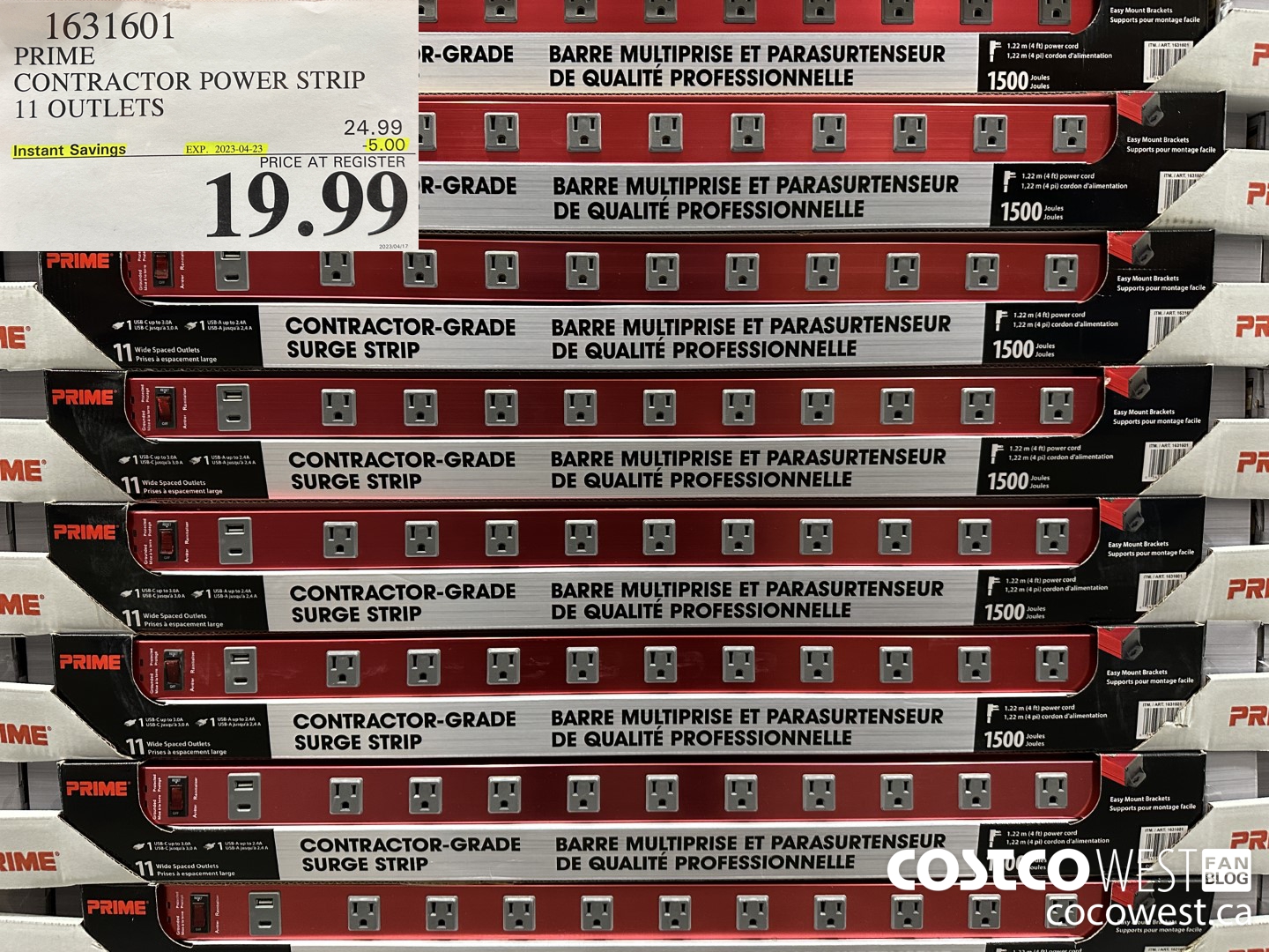 1631601 PRIME CONTRACTOR POWER STRIP 11 OUTLETS ($5.00 INSTANT SAVINGS EXPIRES ON 2023-04-23) $19.99