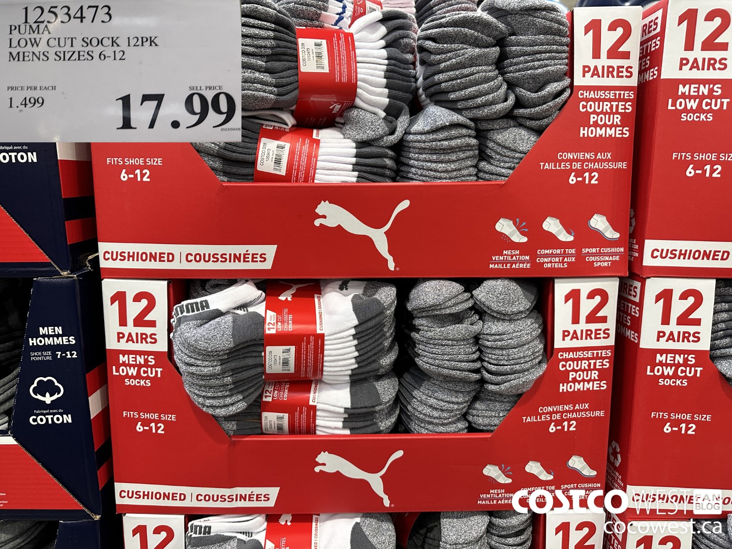 1253473 PUMA LOW CUT SOCKS 12PK MENS SIZES 6-12 $17.99