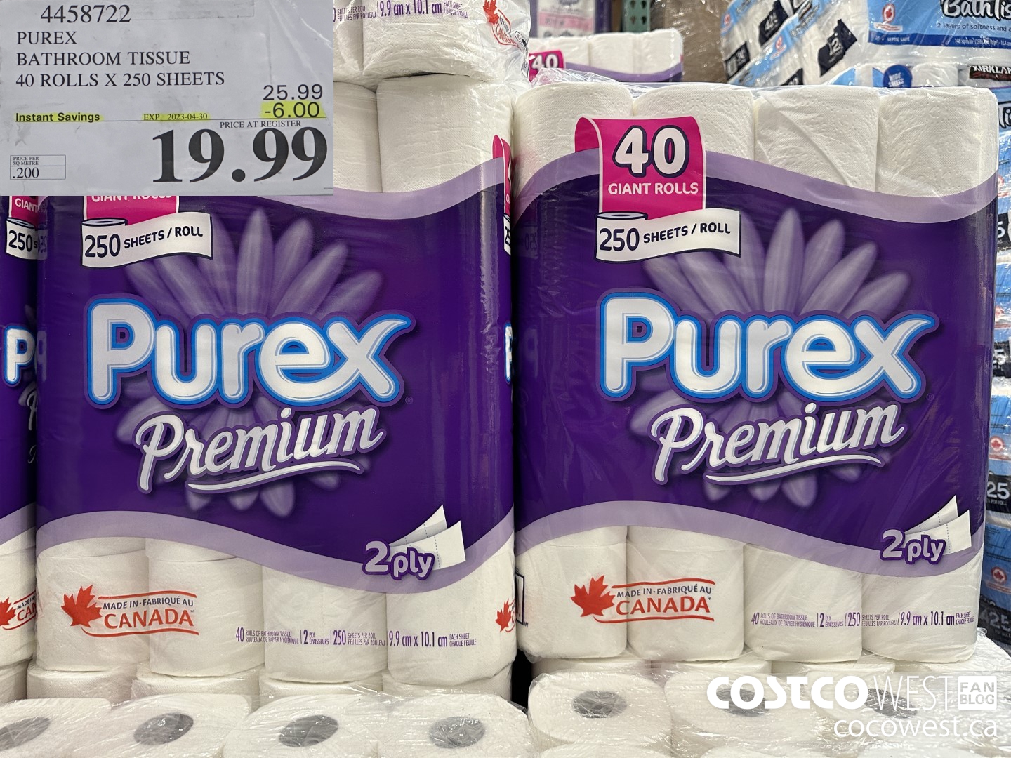 4458722 PUREX BATHROOM TISSUE 40 ROLLS X 250 SHEETS ($6.00 INSTANT SAVINGS EXPIRES ON 2023-04-30) $19.99