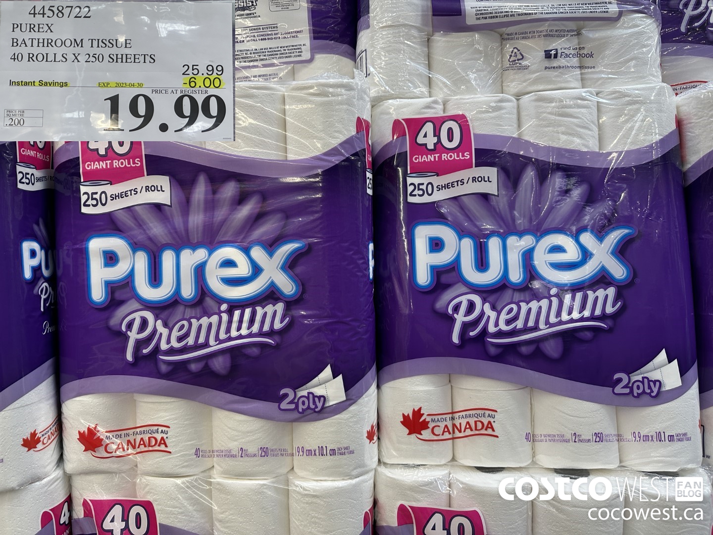 4458722 PUREX BATHROOM TISSUE 40 ROLLS X 250 SHEETS ($6.00 INSTANT SAVINGS EXPIRES ON 2023-04-30) $19.99
