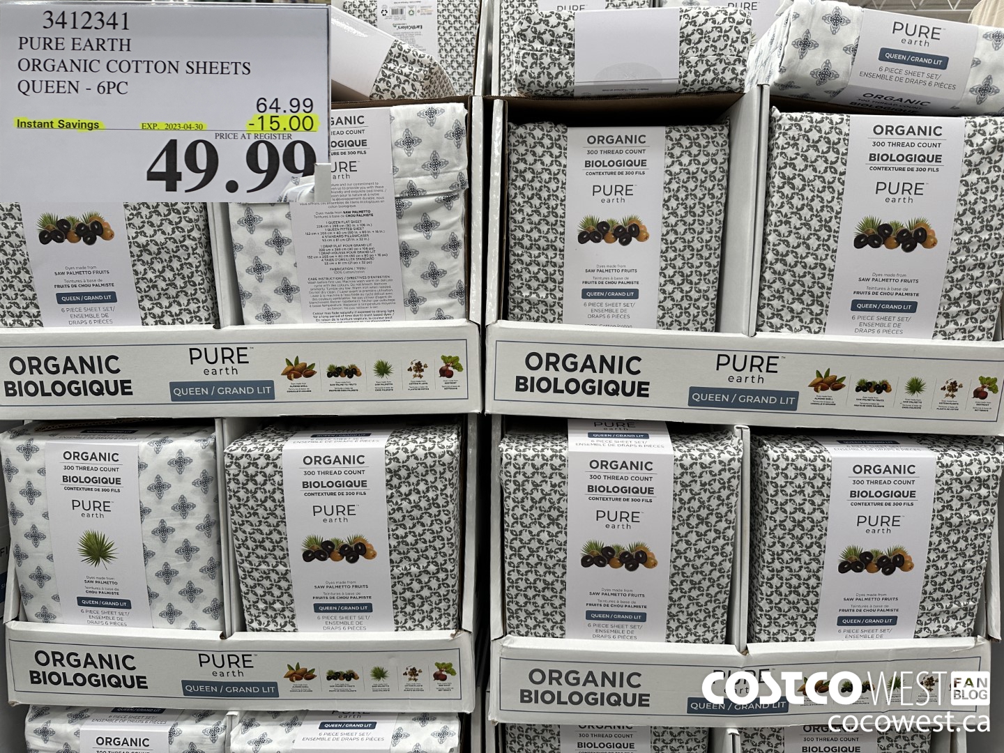 3412341 PURE EARTH ORGANIC COTTON SHEETS QUEEN 6 PC ($15.00 INSTANT SAVINGS EXPIRES ON 2023-04-30) $49.99