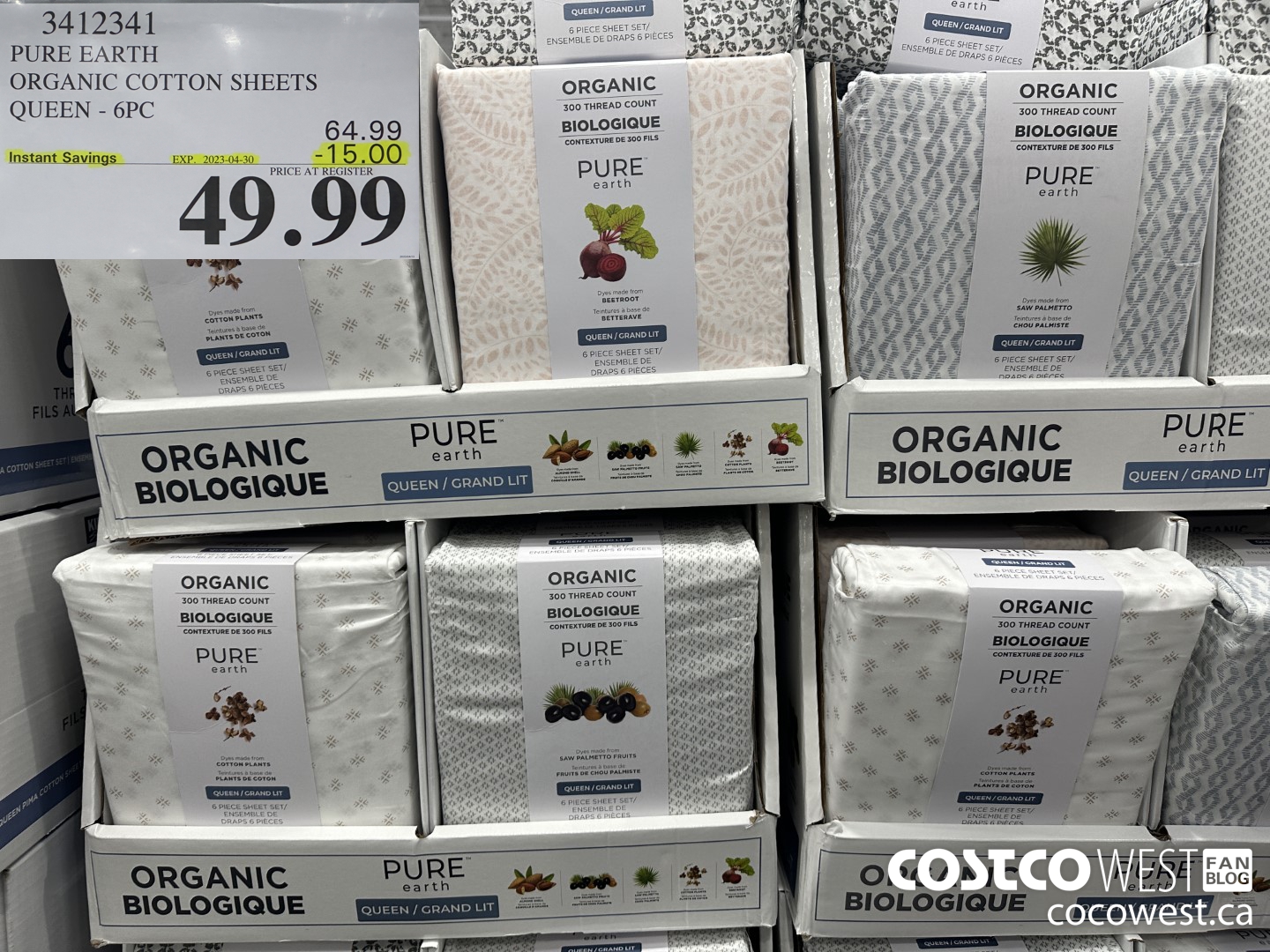 3412341 PURE EARTH ORGANIC COTTON SHEETS QUEEN 6 PC ($15.00 INSTANT SAVINGS EXPIRES ON 2023-04-30) $49.99
