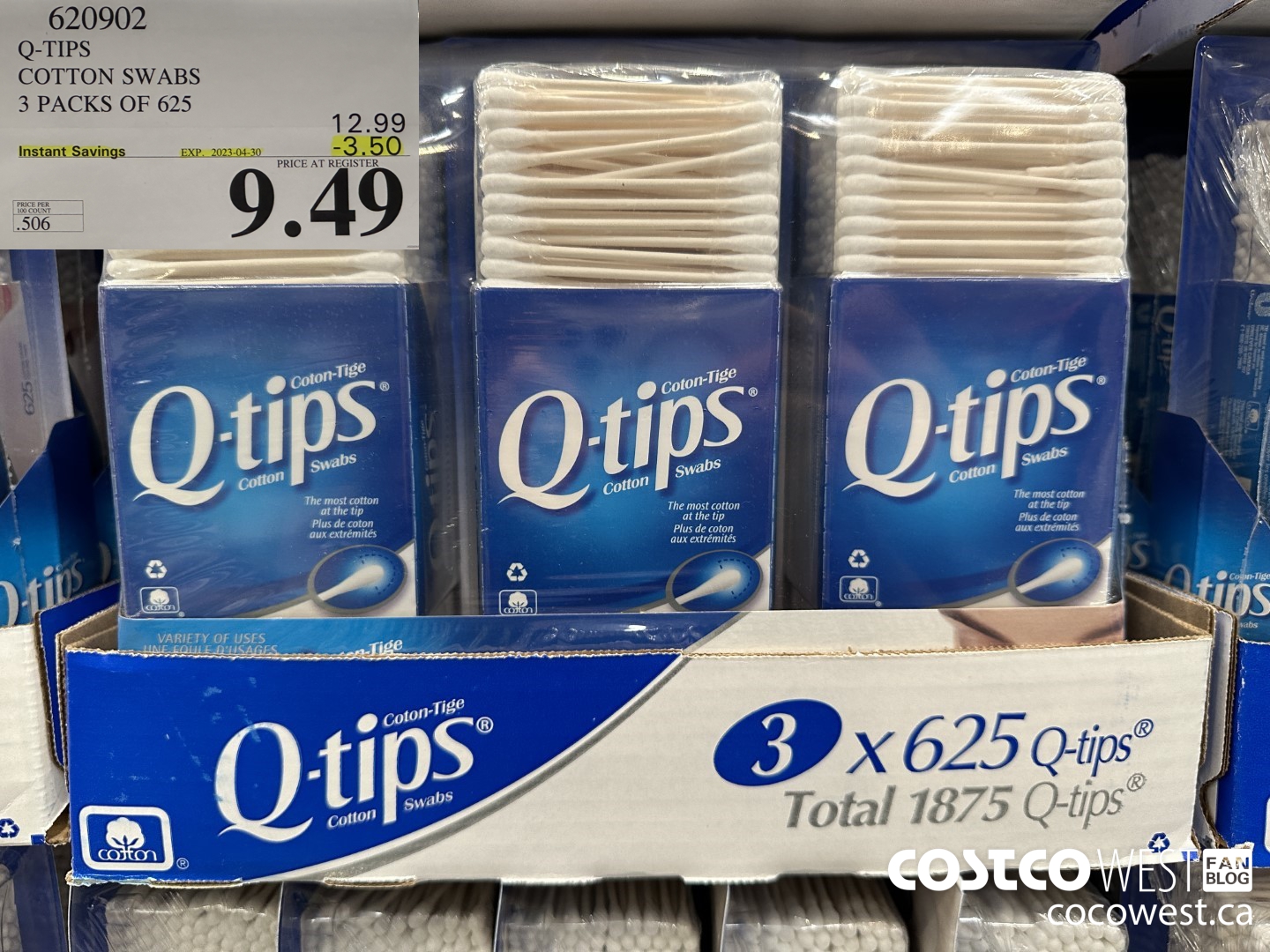 620902 Q-TIPS COTTON SWABS 3 PACKS OF 625 ($3.50 INSTANT SAVINGS EXPIRES ON 2023-04-30) $9.49