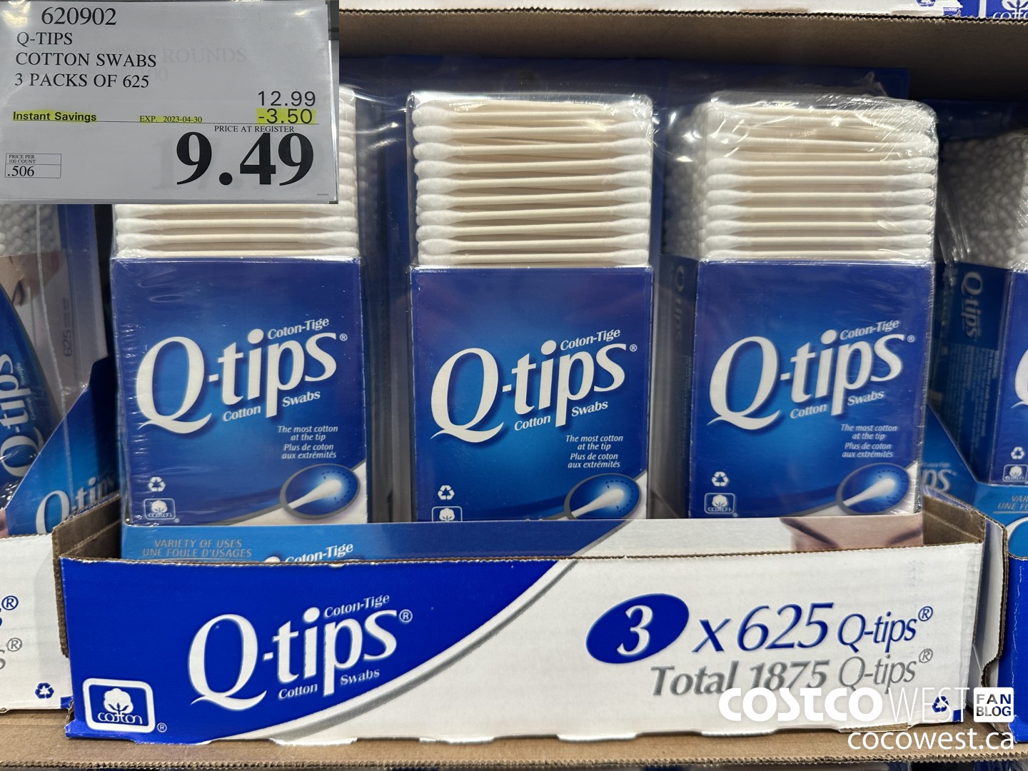 620902 Q-TIPS COTTON SWABS 3 PACKS OF 625 ($3.50 INSTANT SAVINGS EXPIRES ON 2023-04-30) $9.49