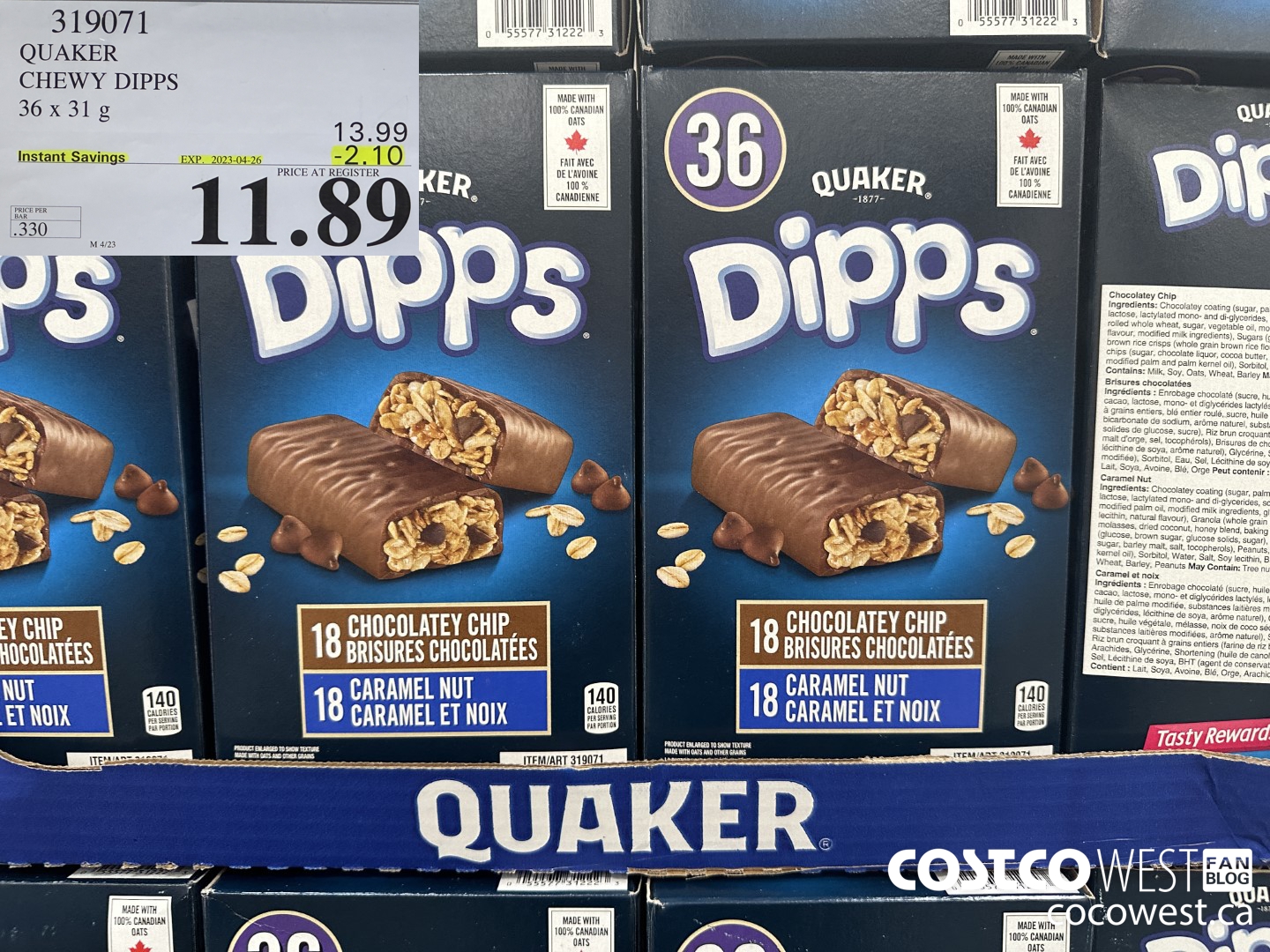 319071 QUAKER CHEWY DIPPS 36 X 31G ($2.10 INSTANT SAVINGS EXPIRES ON 2023-04-26) $11.89