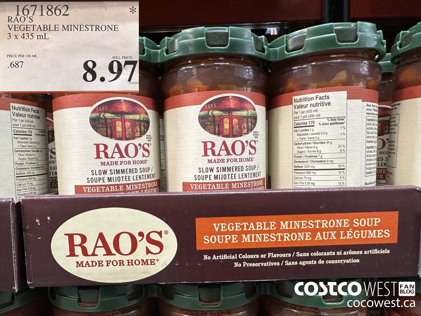 1671862 RAO'S VEGETABLE MINESTONE 3 X 435 ML $8.97