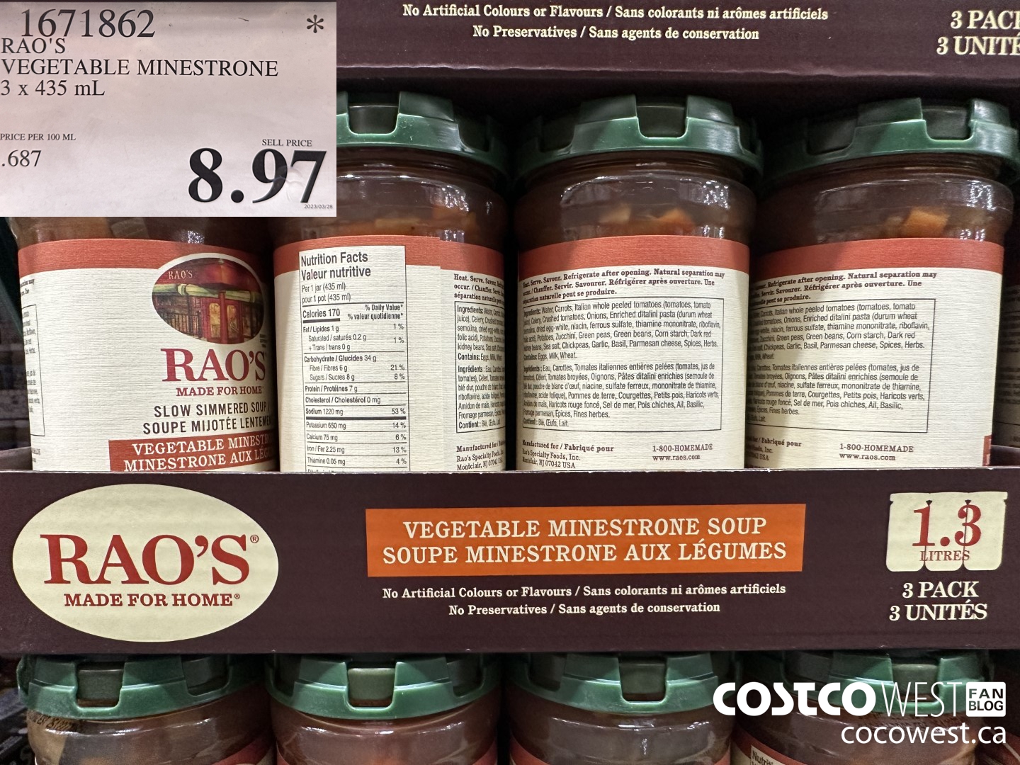 1671862 RAO'S VEGETABLE MINESTONE 3 X 435 ML $8.97