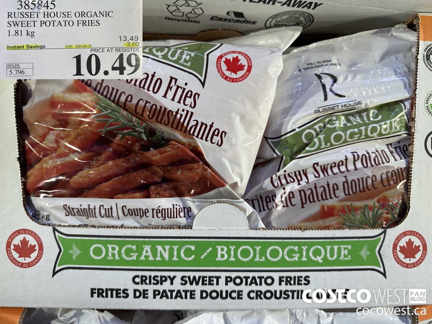 385845 RUSSET HOUSE ORGANIC SWEET POTATO FRIES 1.81 kg ($3.00 INSTANT SAVINGS EXPIRES ON 2023-04-30) $10.49