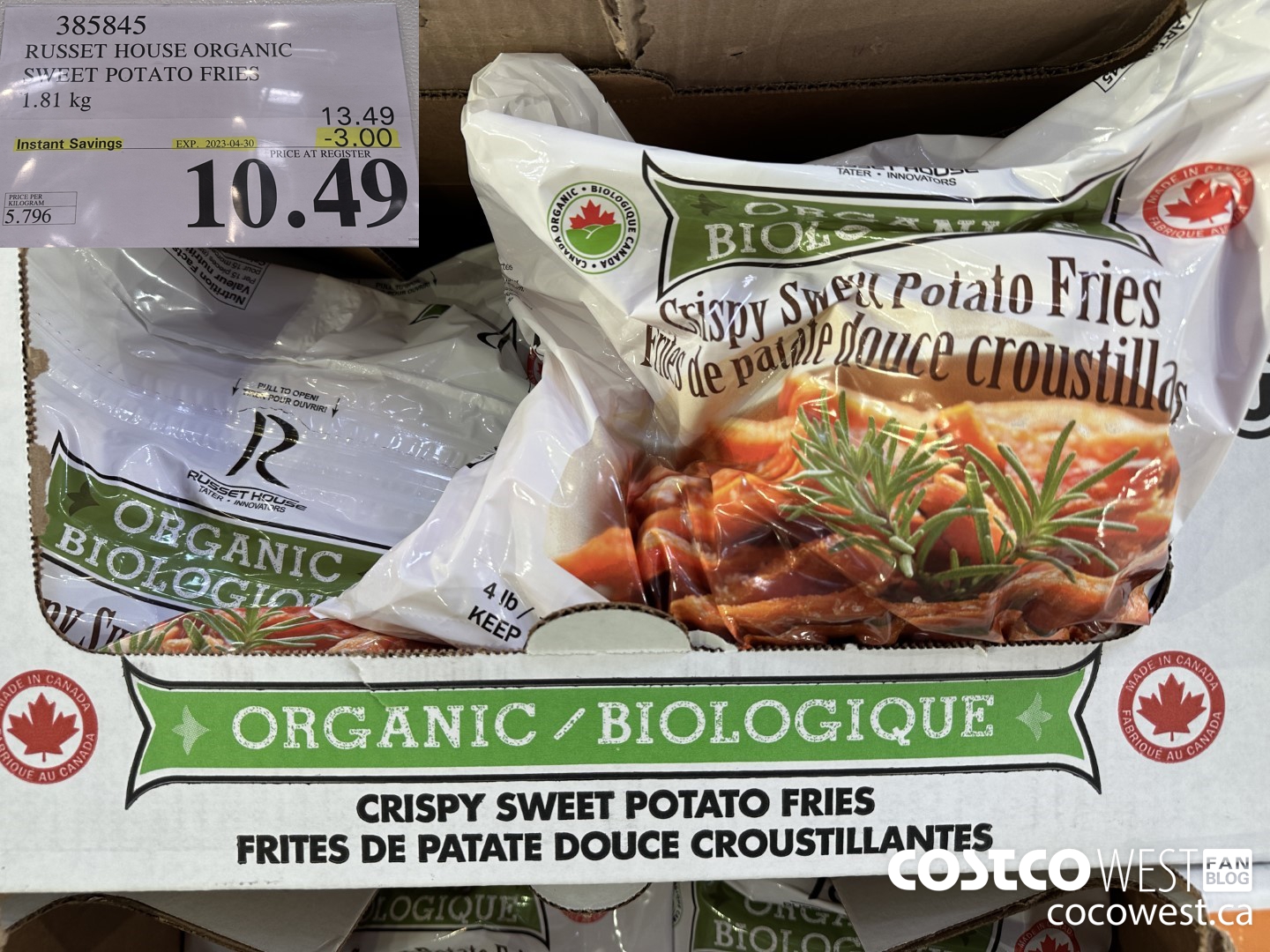 385845 RUSSET HOUSE ORGANIC SWEET POTATO FRIES 1.81 kg ($3.00 INSTANT SAVINGS EXPIRES ON 2023-04-30) $10.49