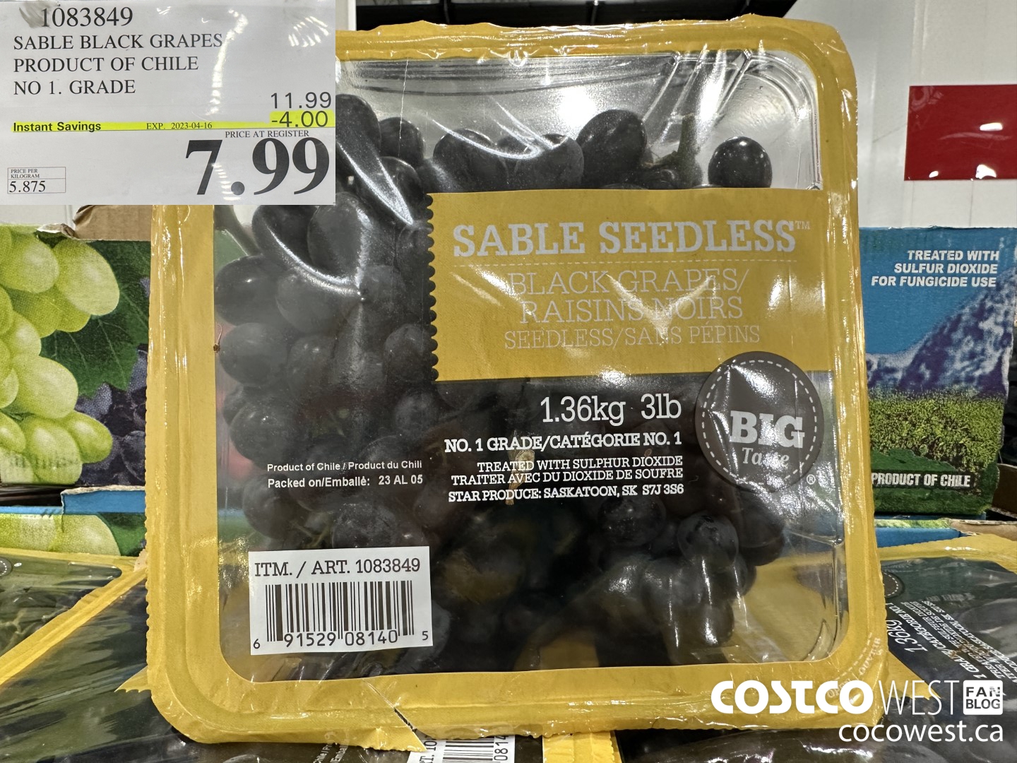 1083849 SABLE BLACK GRAPES PRODUCT OF CHILE NO. 1 GRADE ($4.00 INSTANT SAVINGS EXPIRES ON 2023-04-16) $7.99