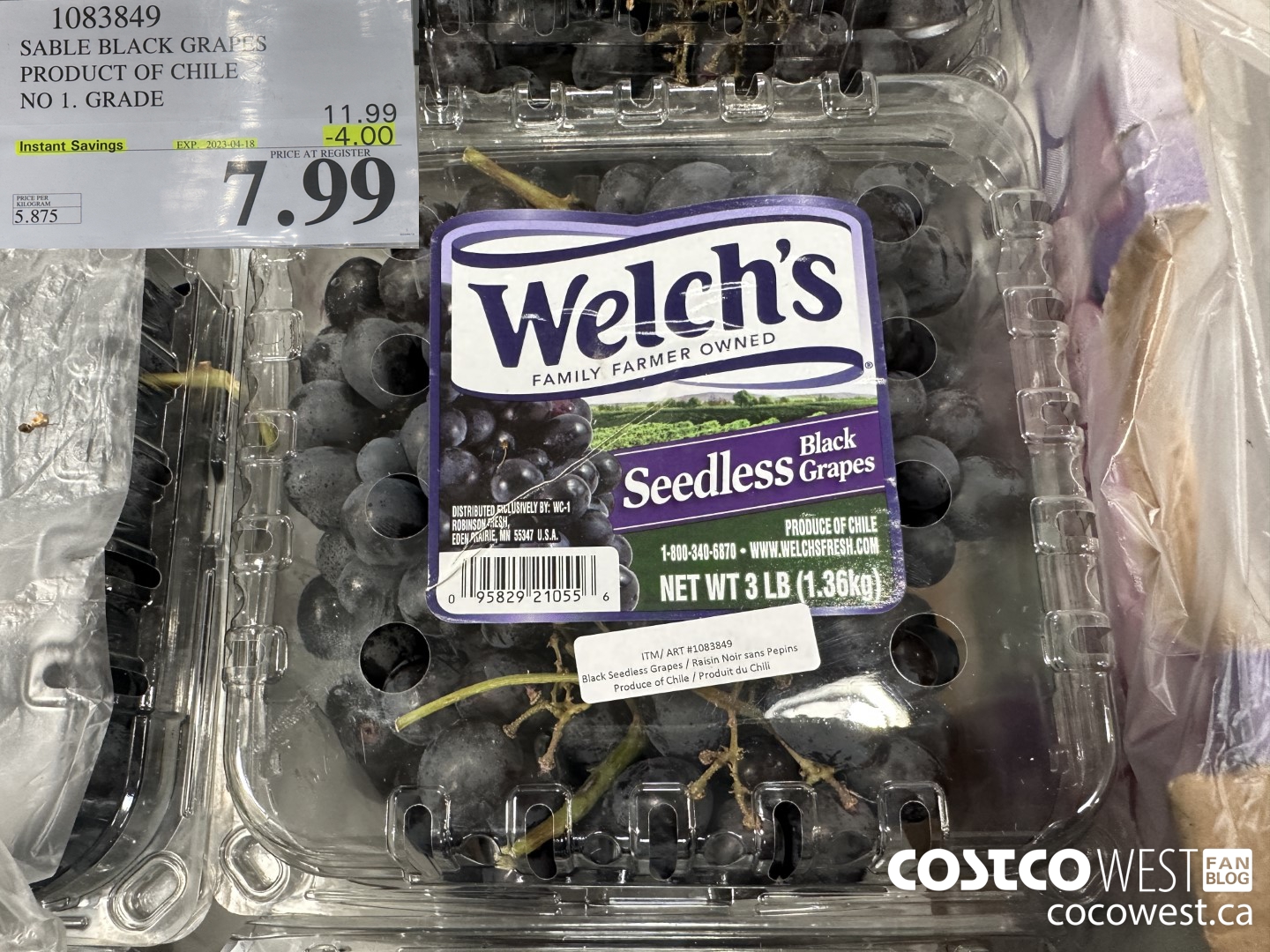 1083849 SABLE BLACK GRAPES PRODUCT OF CHILE NO. 1 GRADE ($4.00 INSTANT SAVINGS EXPIRES ON 2023-04-18) $7.99
