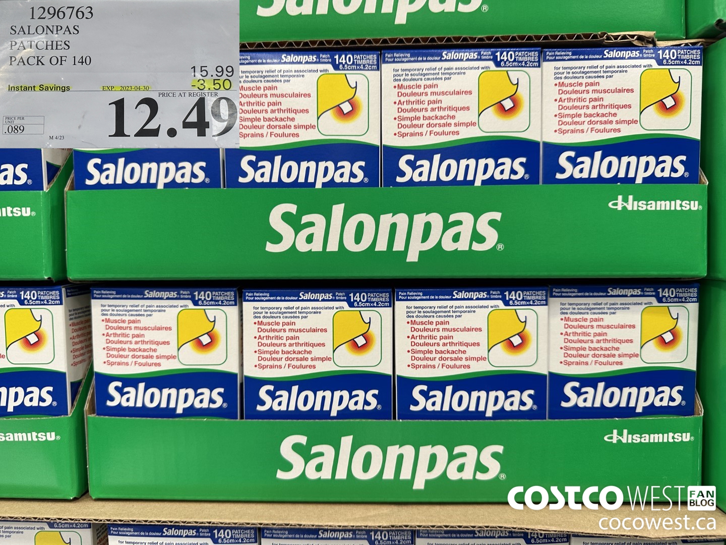 1296763 SALONPAS PATCHES PACK OF 140 ($3.50 INSTANT SAVINGS EXPIRES ON 2023-04-30) $12.49