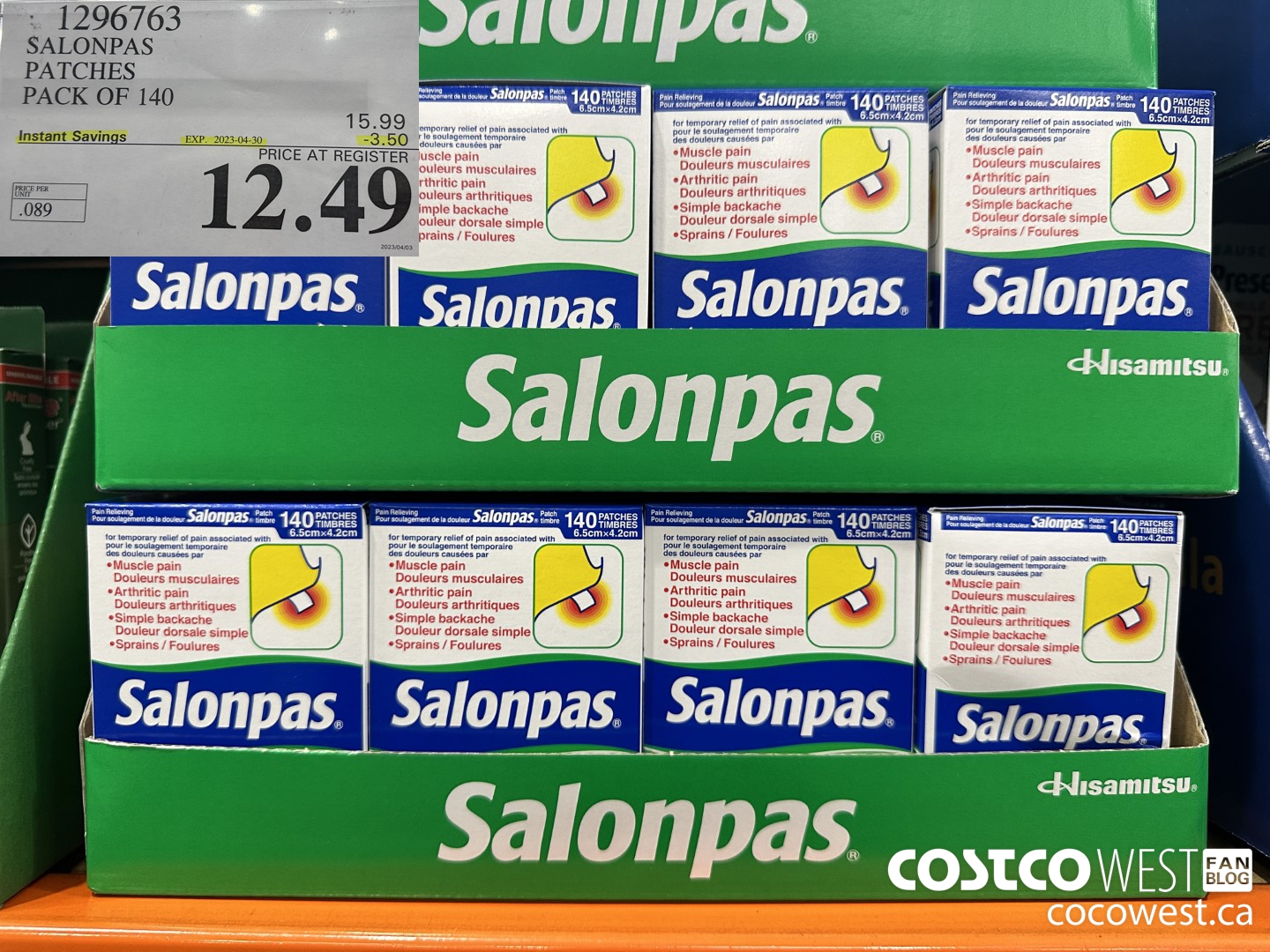 1296763 SALONPAS PATCHES PACK OF 140 ($3.50 INSTANT SAVINGS EXPIRES ON 2023-04-30) $12.49