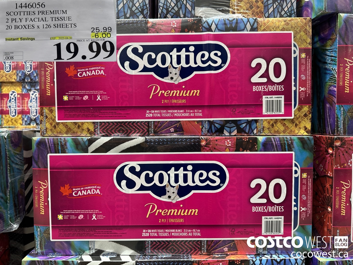 1446056 SCOTTIES PREMIUM 2 PLY FACIAL TISSUE 20 BOXES x 126 SHEETS ($6.00 INSTANT SAVINGS EXPIRES ON 2023-04-30) $19.99