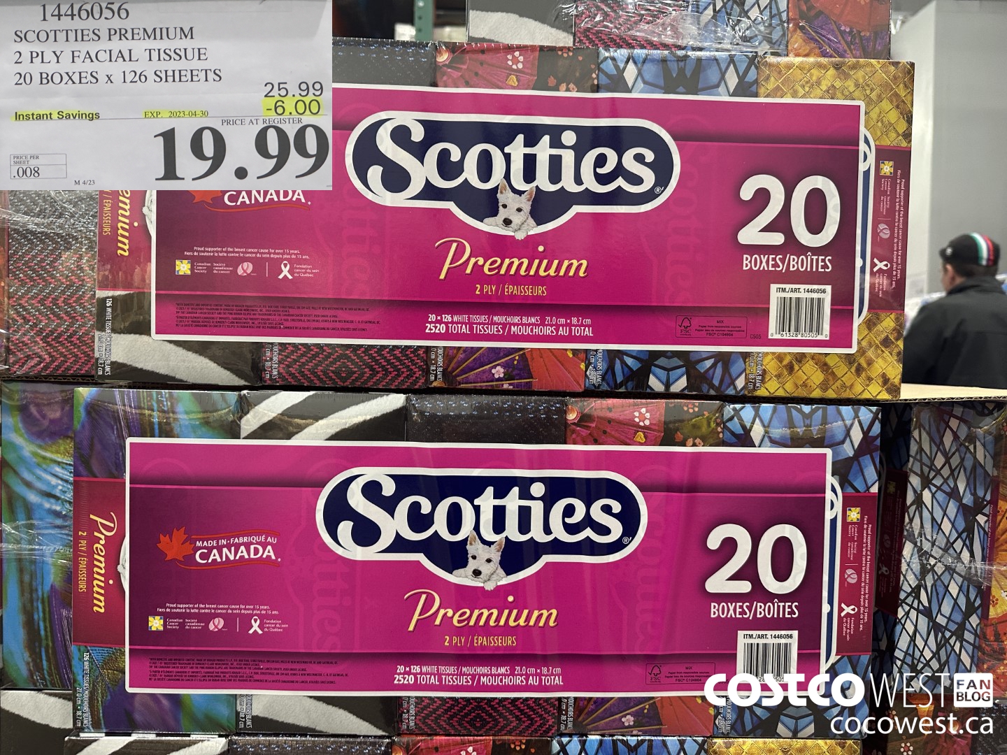 1446056 SCOTTIES PREMIUM 2 PLY FACIAL TISSUE 20 BOXES x 126 SHEETS ($6.00 INSTANT SAVINGS EXPIRES ON 2023-04-30) $19.99
