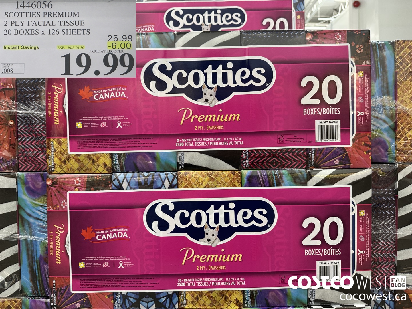 1446056 SCOTTIES PREMIUM 2 PLY FACIAL TISSUE 20 BOXES x 126 SHEETS ($6.00 INSTANT SAVINGS EXPIRES ON 2023-04-30) $19.99
