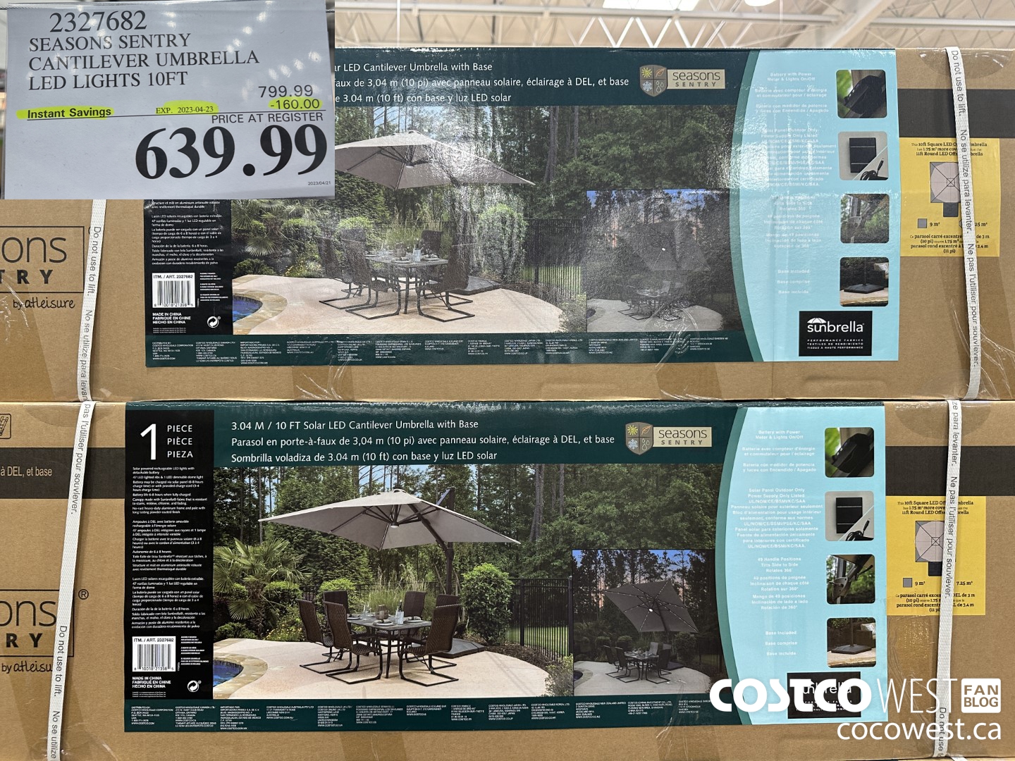 2327682 SEASONS SENTRY CANTILEVER UMBRELLA LED LIGHTS 10FT ($160.00 INSTANT SAVINGS EXPIRES ON 2023-04-23) $639.99