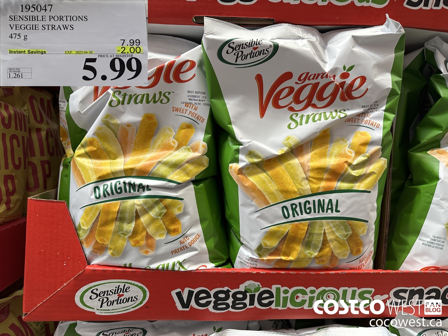 195047 SENSIBLE PORTIONS VEGGIE STRAWS 475 g ($2.00 INSTANT SAVINGS EXPIRES ON 2023-04-30) $5.99