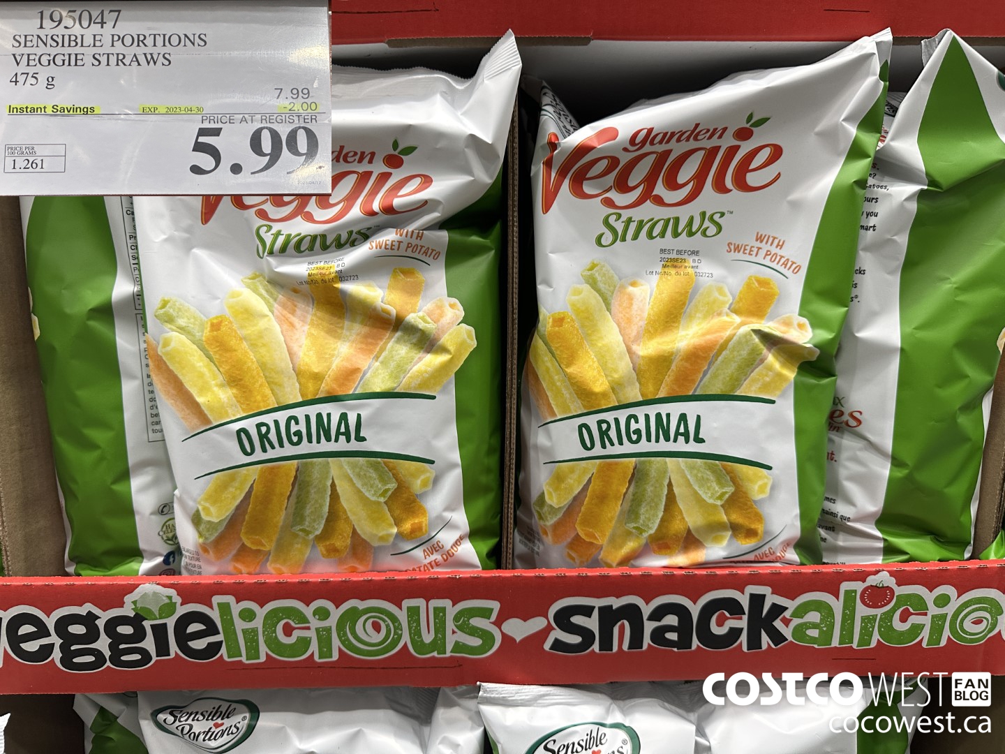 195047 SENSIBLE PORTIONS VEGGIE STRAWS 475 g ($2.00 INSTANT SAVINGS EXPIRES ON 2023-04-30) $5.99
