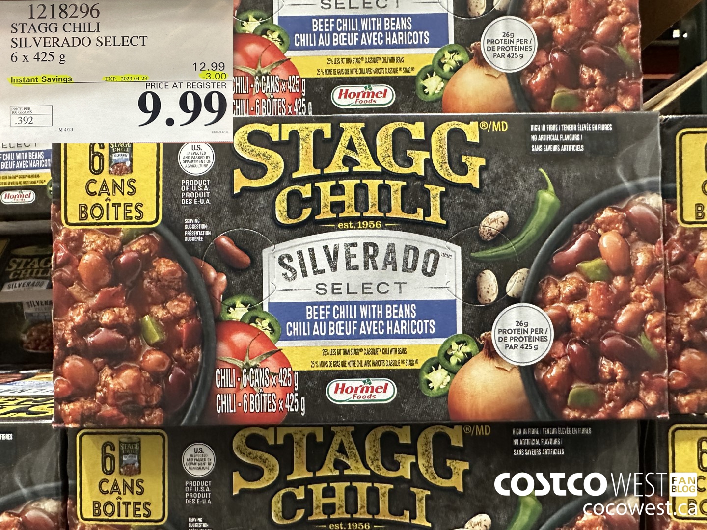 1218296 STAGG CHILI SILVERADO SELECT 6 x 425 g ($3.00 INSTANT SAVINGS EXPIRES ON 2023-04-23) $9.99