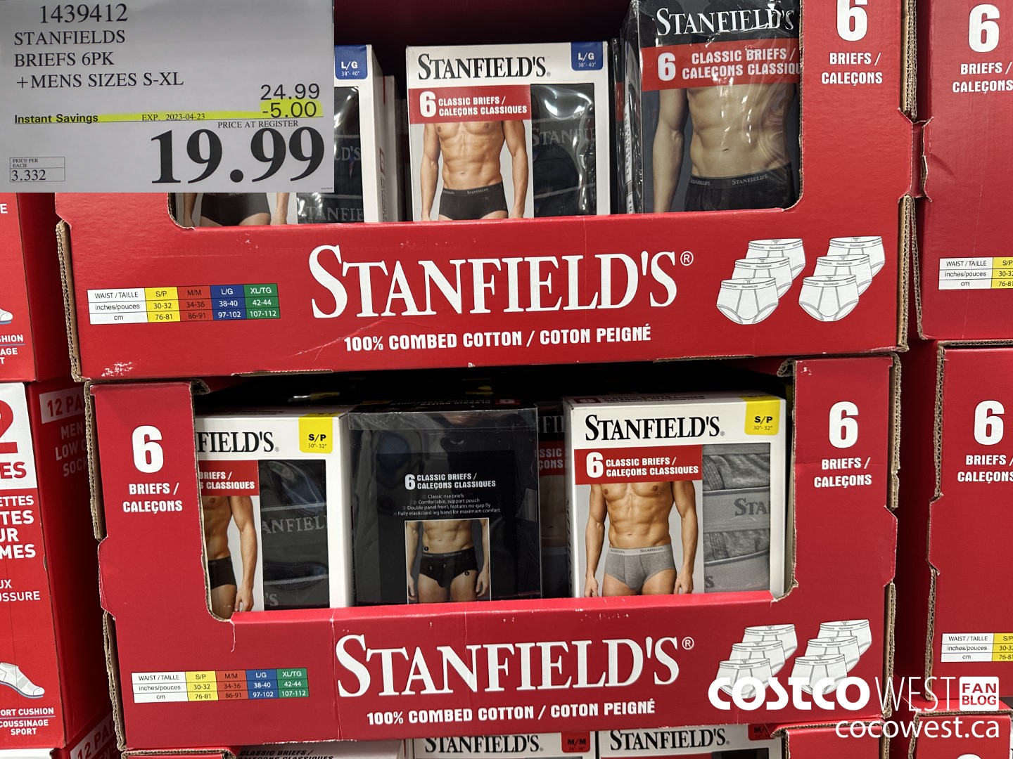 1439412 STANFIELDS COTTON BRIEFS 6PK MENS SIZES S-XL ($5.00 INSTANT SAVINGS EXPIRES ON 2023-04-23) $19.99