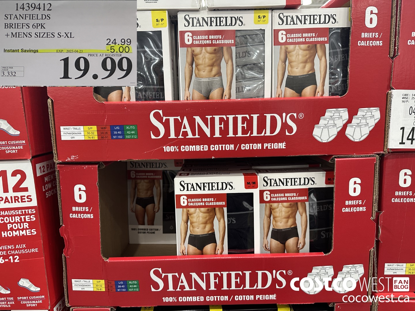 1439412 STANFIELDS COTTON BRIEFS 6PK MENS SIZES S-XL ($5.00 INSTANT SAVINGS EXPIRES ON 2023-04-23) $19.99