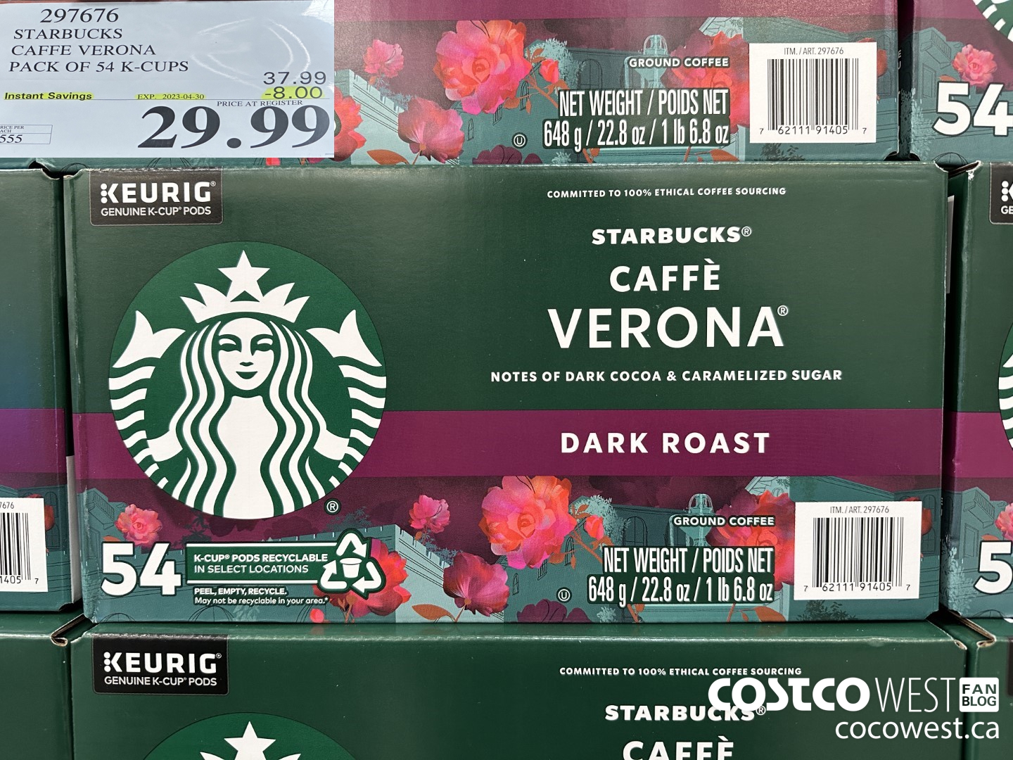 297676 STARBUCKS CAFFE VERONA K-CUPS 54 COUNT ($8.00 INSTANT SAVINGS EXPIRES ON 2023-04-30) $29.99