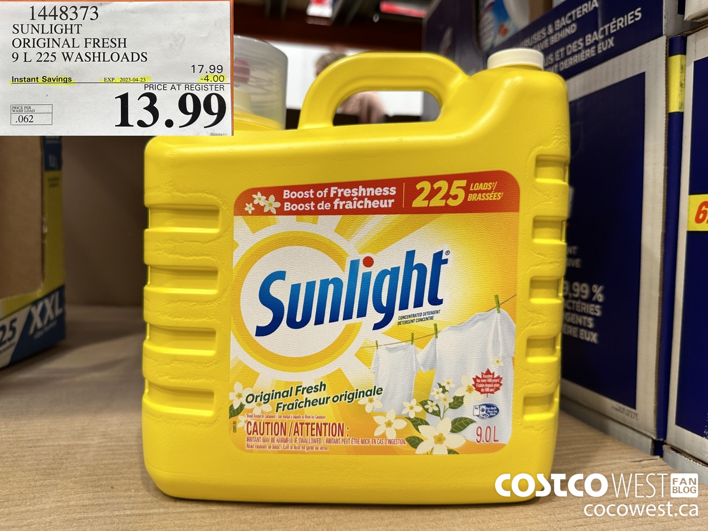 1448373 SUNLIGHT ORIGINAL FRESH 9 L 225 WASHLOADS ($4.00 INSTANT SAVINGS EXPIRES ON 2023-04-23) $13.99