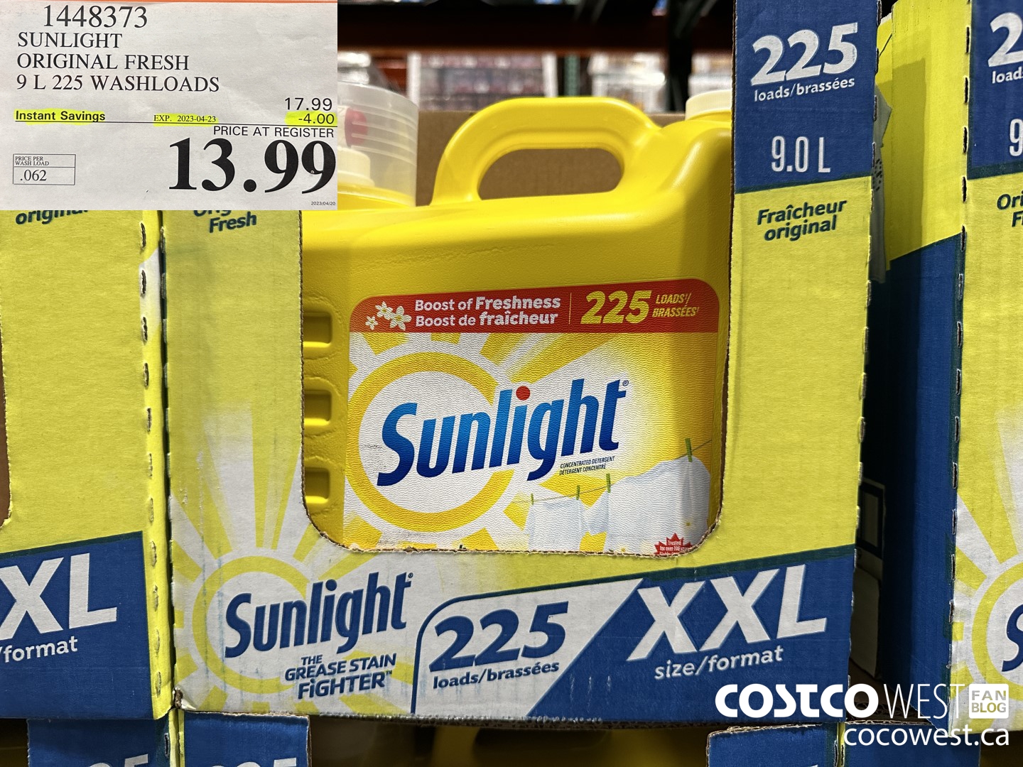 1448373 SUNLIGHT ORIGINAL FRESH 9 L 225 WASHLOADS ($4.00 INSTANT SAVINGS EXPIRES ON 2023-04-23) $13.99