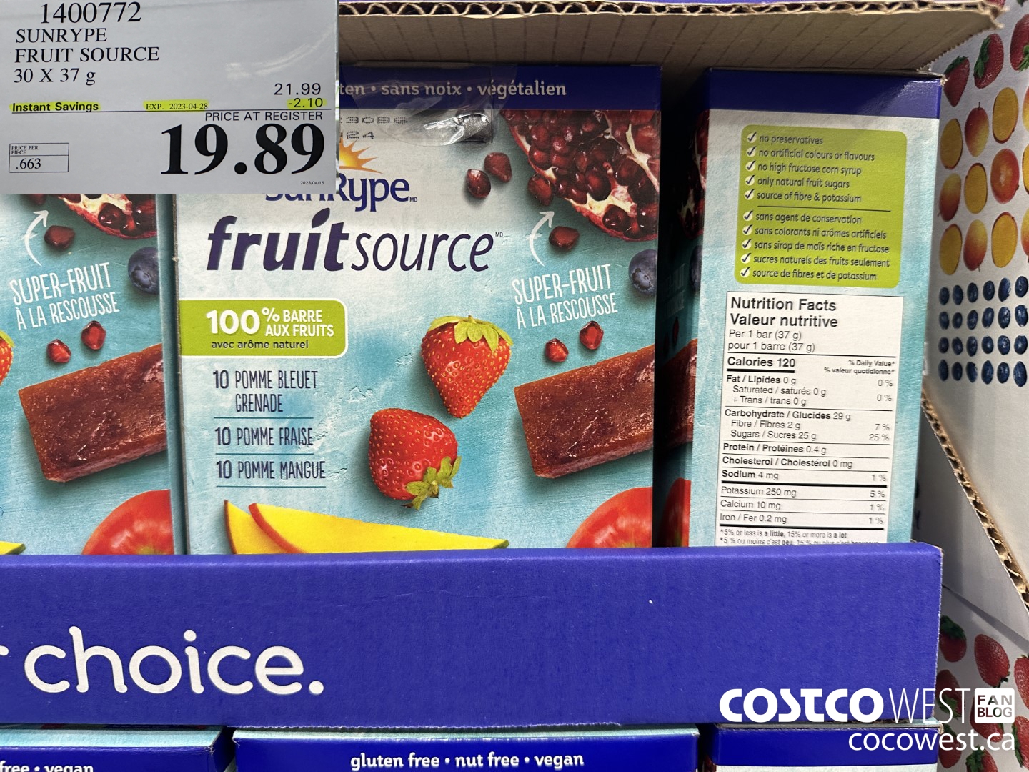1400772 SUNRYPE FRUIT SOURCE 30 X 37 G ($2.10 INSTANT SAVINGS EXPIRES ON 2023-04-28) $19.89