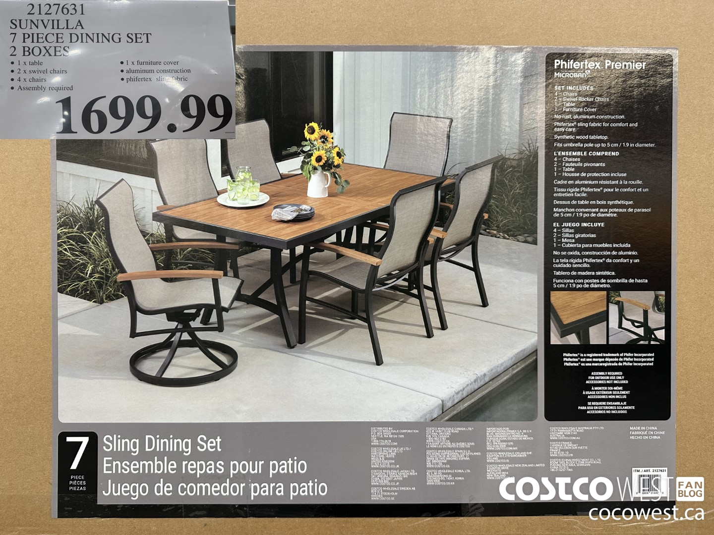 2127631 SUNVILLA 7 PIECE DINING SET 2 BOXES $1699.99