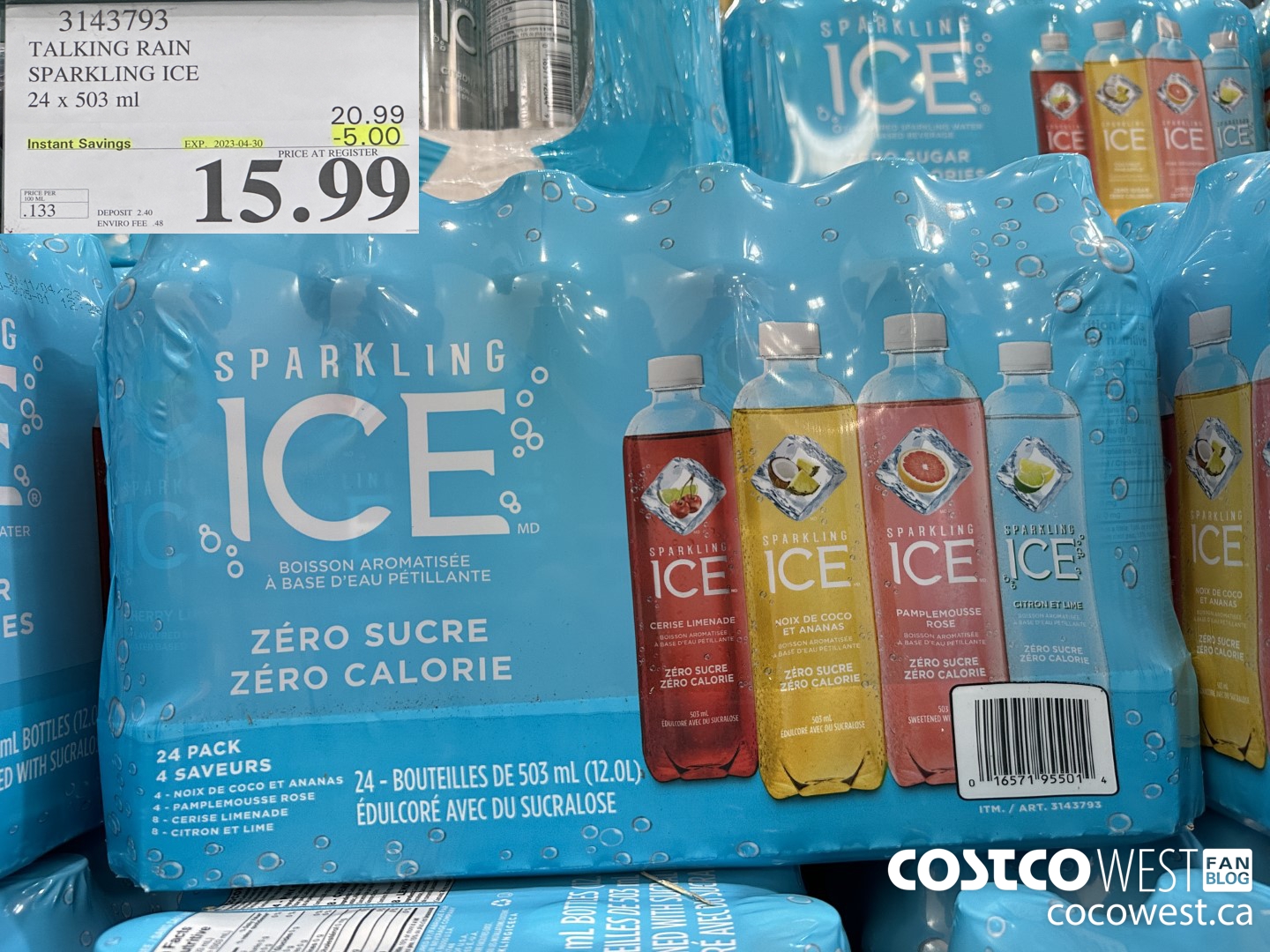 3143793 TALKING RAIN SPARKLING ICE 24 x 503 ml ($5.00 INSTANT SAVINGS EXPIRES ON 2023-04-30) $15.99