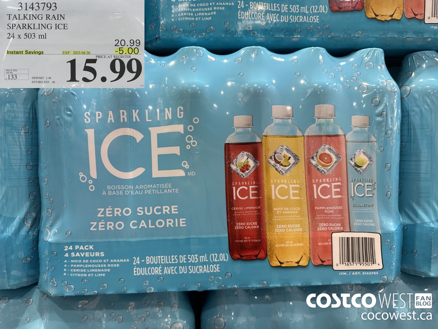 3143793 TALKING RAIN SPARKLING ICE 24 x 503 ml ($5.00 INSTANT SAVINGS EXPIRES ON 2023-04-30) $15.99