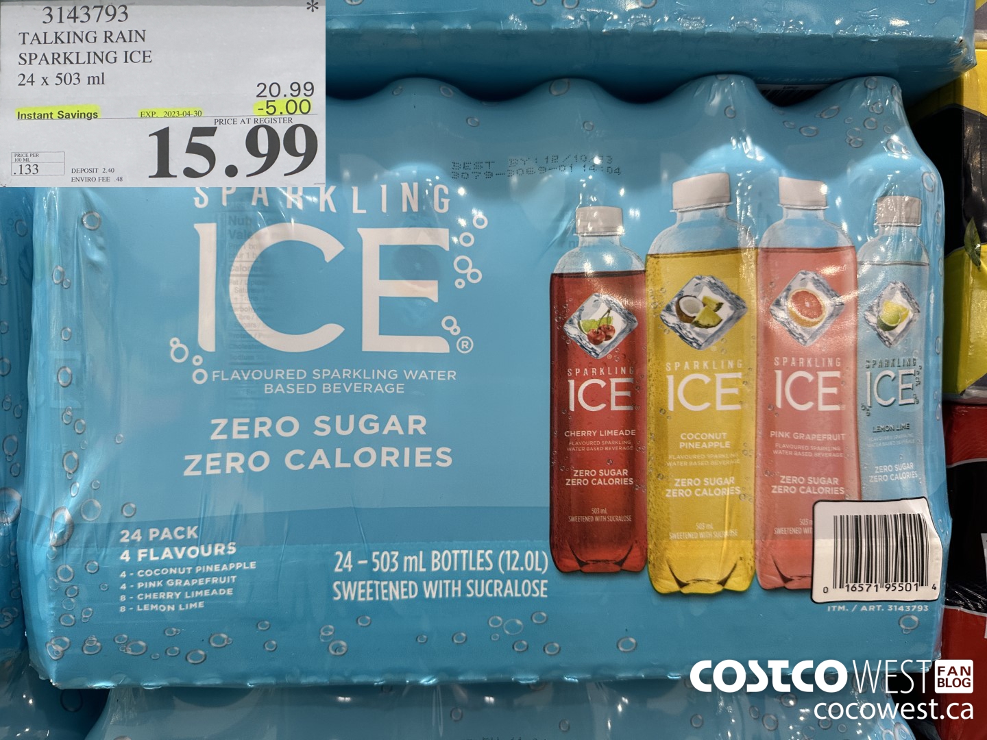 3143793 TALKING RAIN SPARKLING ICE 24 x 503 ml ($5.00 INSTANT SAVINGS EXPIRES ON 2023-04-30) $15.99