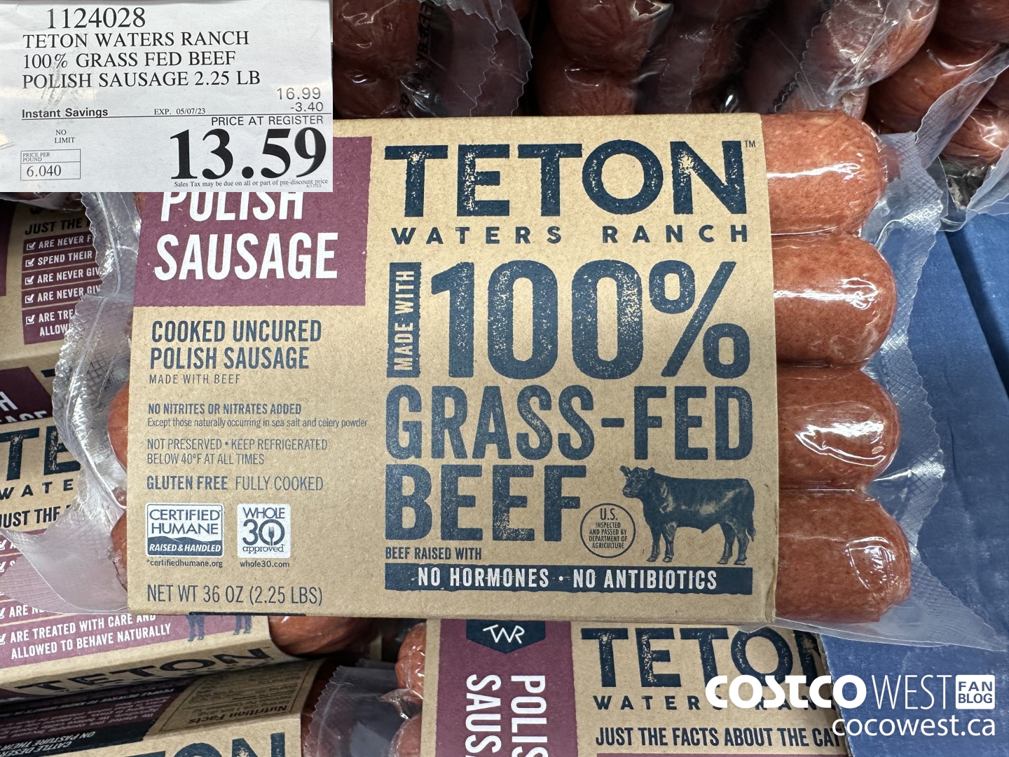 1124028 TETON WATERS RANCH 100% GRASS FED BEEF POLISH SAUSAGE 2.25 LB ($3.40 INSTANT SAVINGS EXPIRES ON 2023-05-23) $13.59